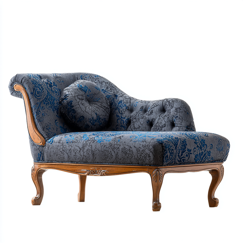 Chaise longue-tessuto-legno-198x89x97 cm-grigio-blu-design classico-Comfyilo