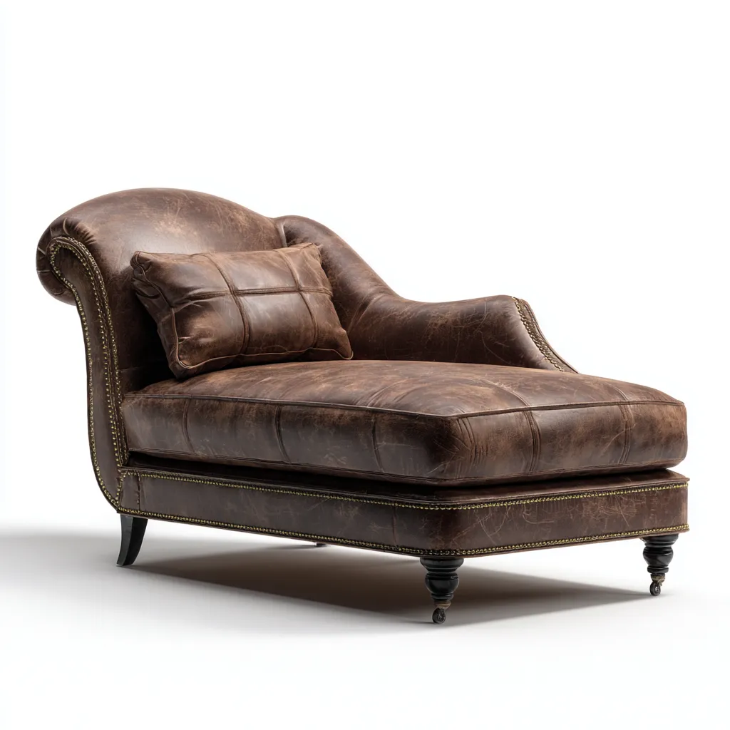 Chaise longue-pelle-legno-186x82x95 cm-marrone-design classico-Comfyilo