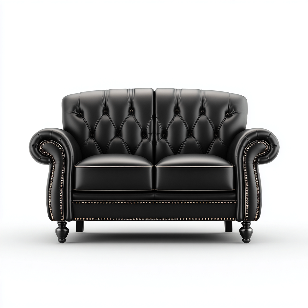 Divano a due posti - pelle-legno - 170x88x90cm - nero - design classico-Comfyilo