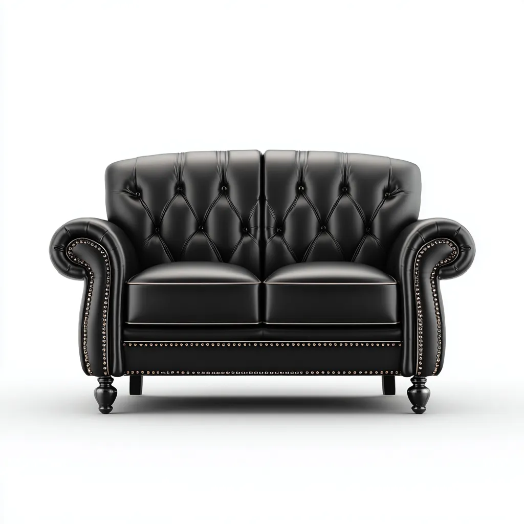 Divano a due posti - pelle-legno - 170x88x90cm - nero - design classico-Comfyilo