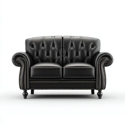 Divano a due posti - pelle-legno - 170x88x90cm - nero - design classico-Comfyilo