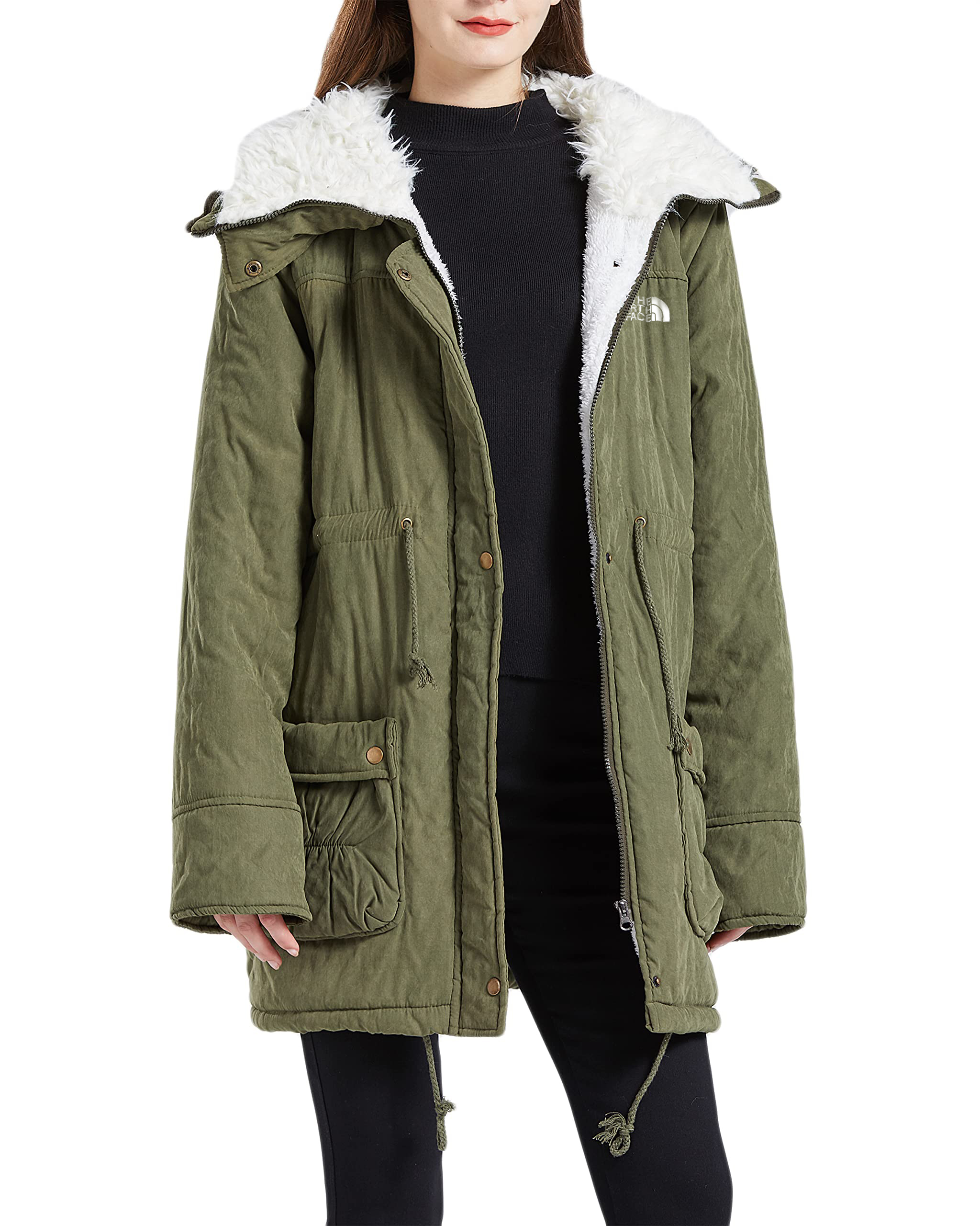 Women's Winter Mid Length Thick Warm Faux Lamb Wool Lined Jacket Coat