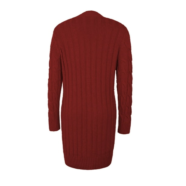 Oversized Knit Long Pocket Front Open Sweater Red