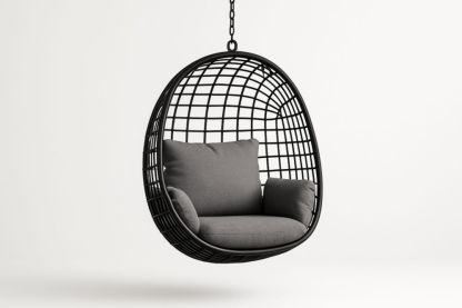 Poltrona a Dondolo Sospesa in Alluminio con Cuscini in Poliestere Nero e Grigio