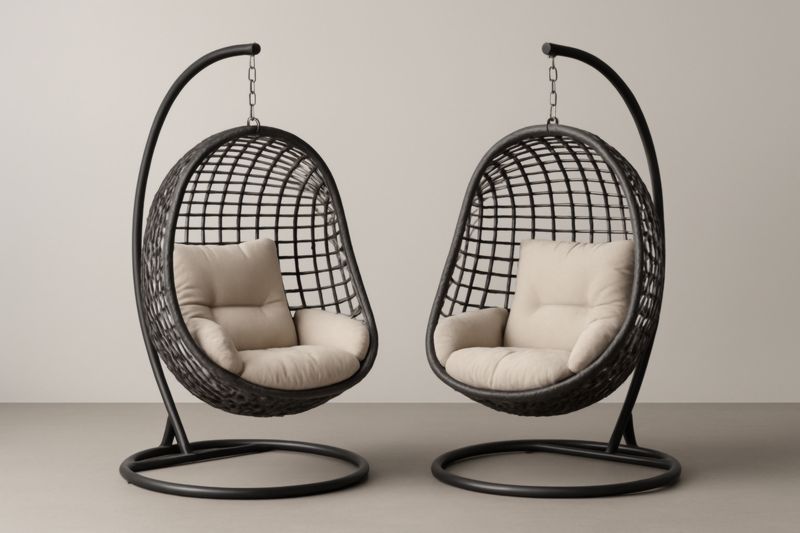 Set di 2 poltrone sospese in rattan sintetico nero con cuscini beige