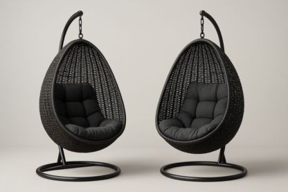 Set di sedie sospese in metallo con cuscini in poliestere nero