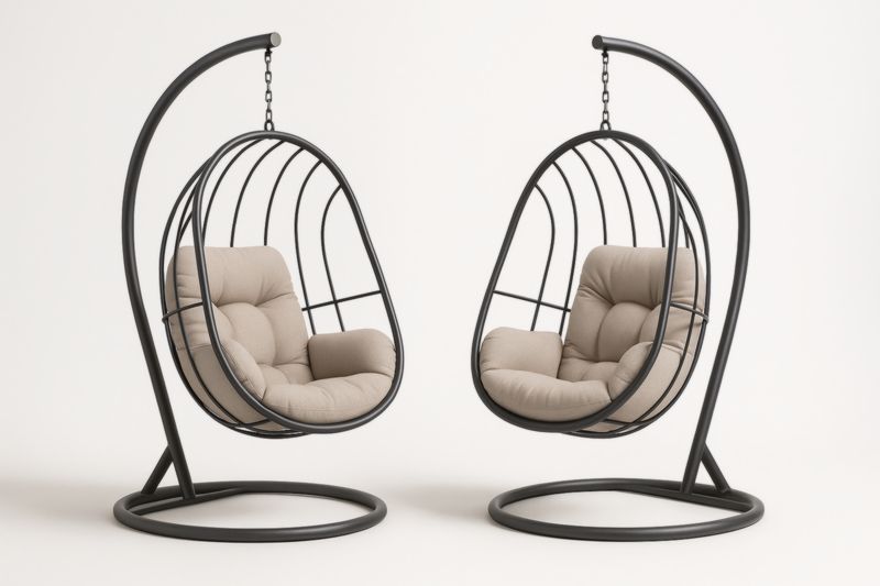 Set di 2 Sedie a Dondolo Sospese in Acciaio con Cuscini in Poliestere