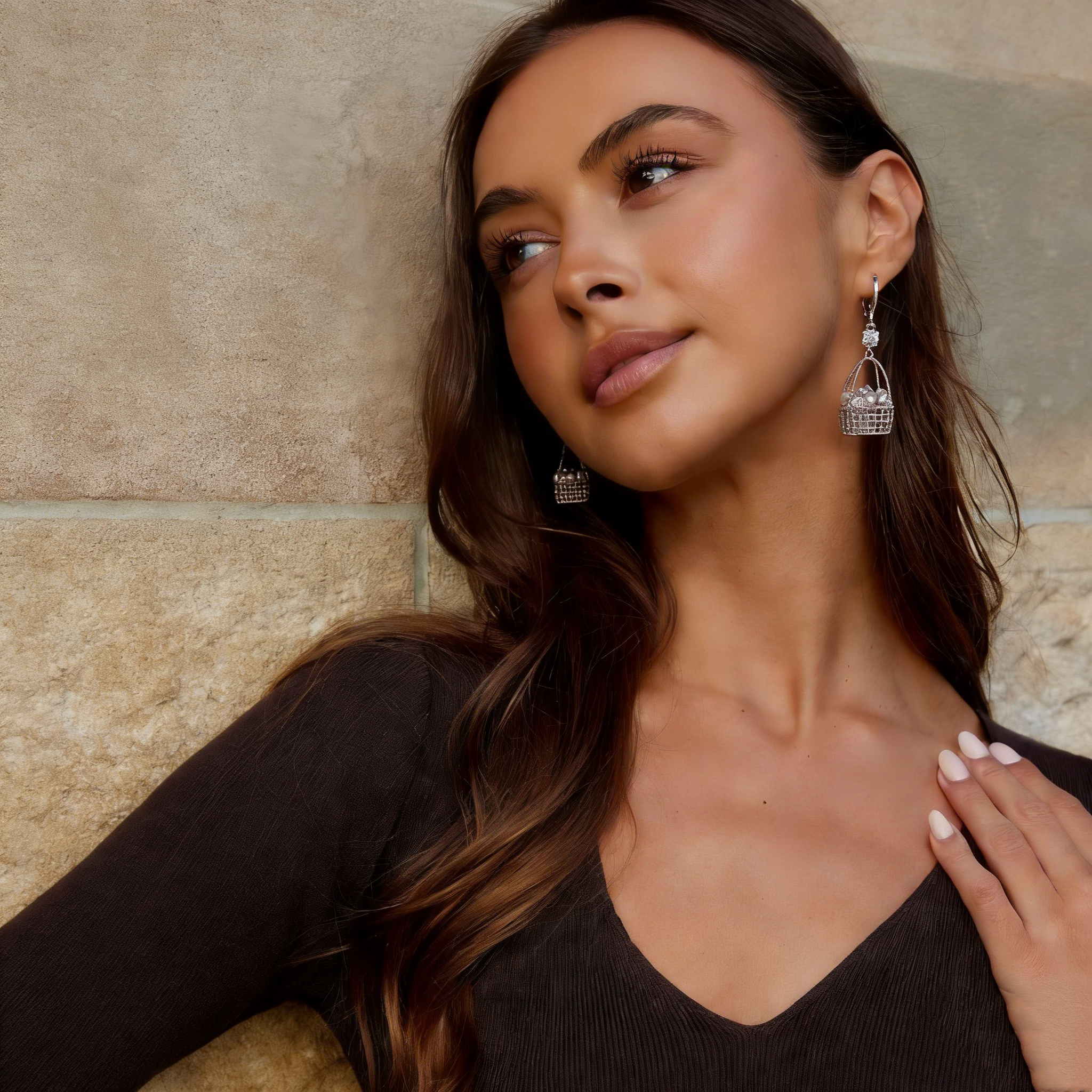 Pearl Basket Drop Earrings