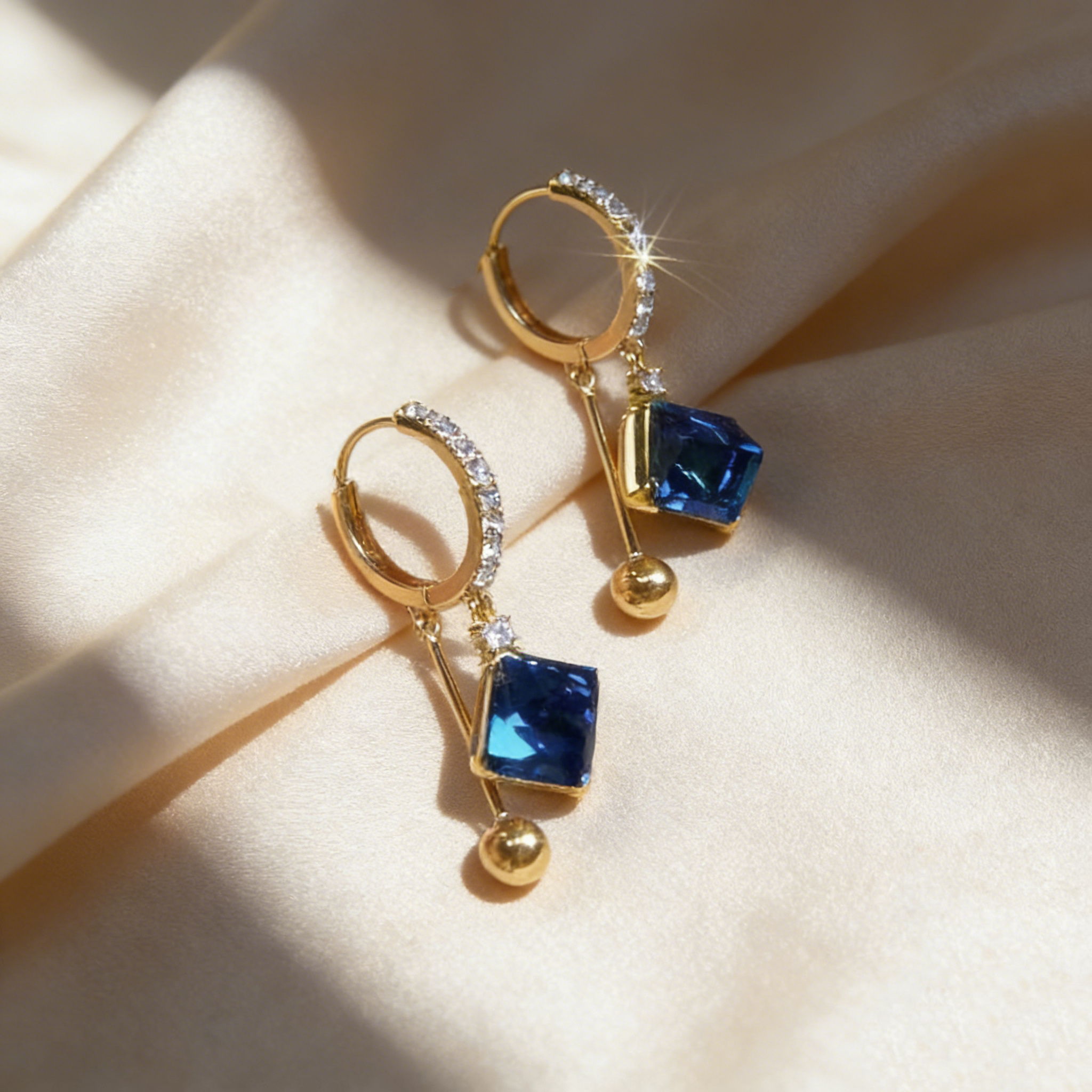 Natural Blue Crystal Tassel Earrings