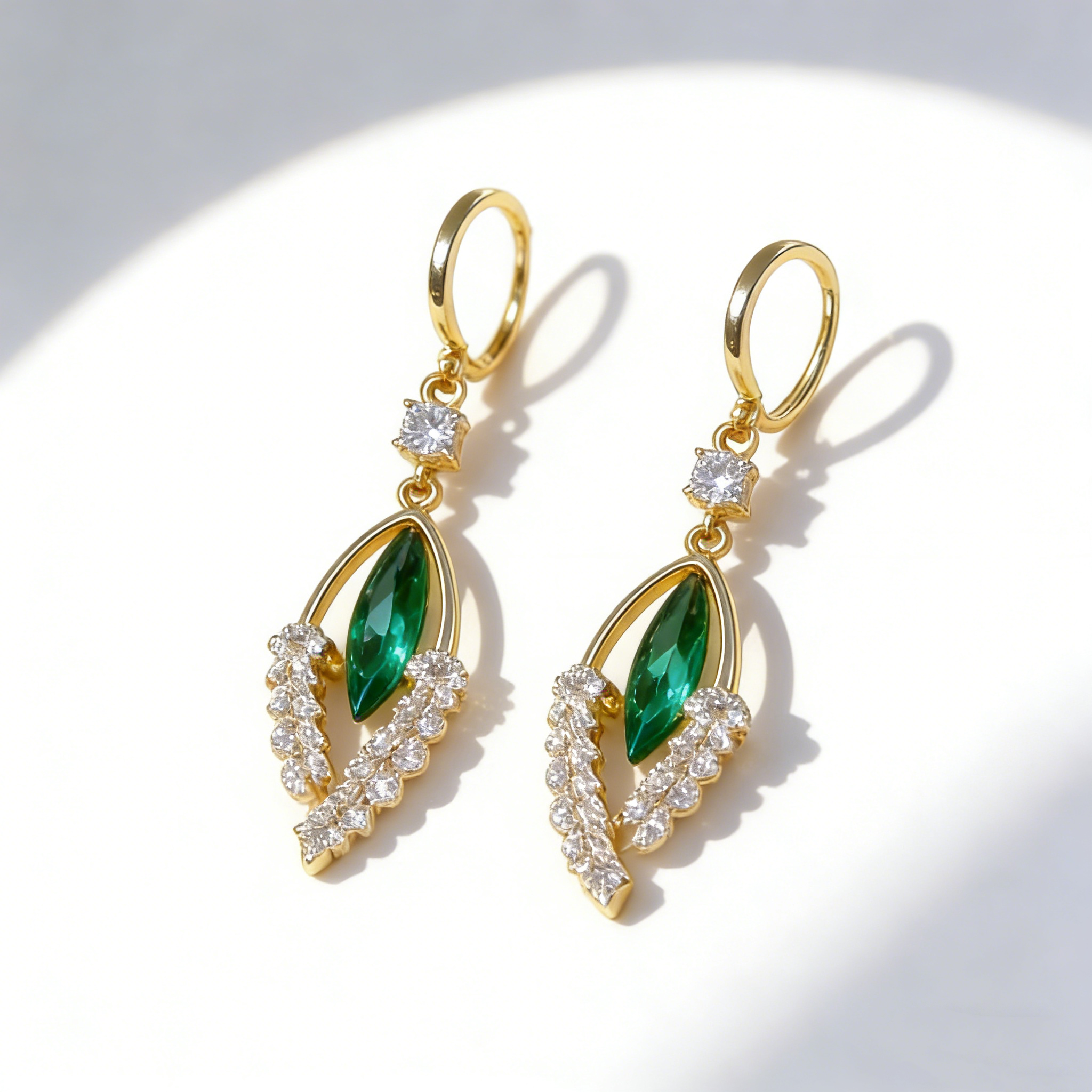 Elegant Green Crystal Leaf Earrings