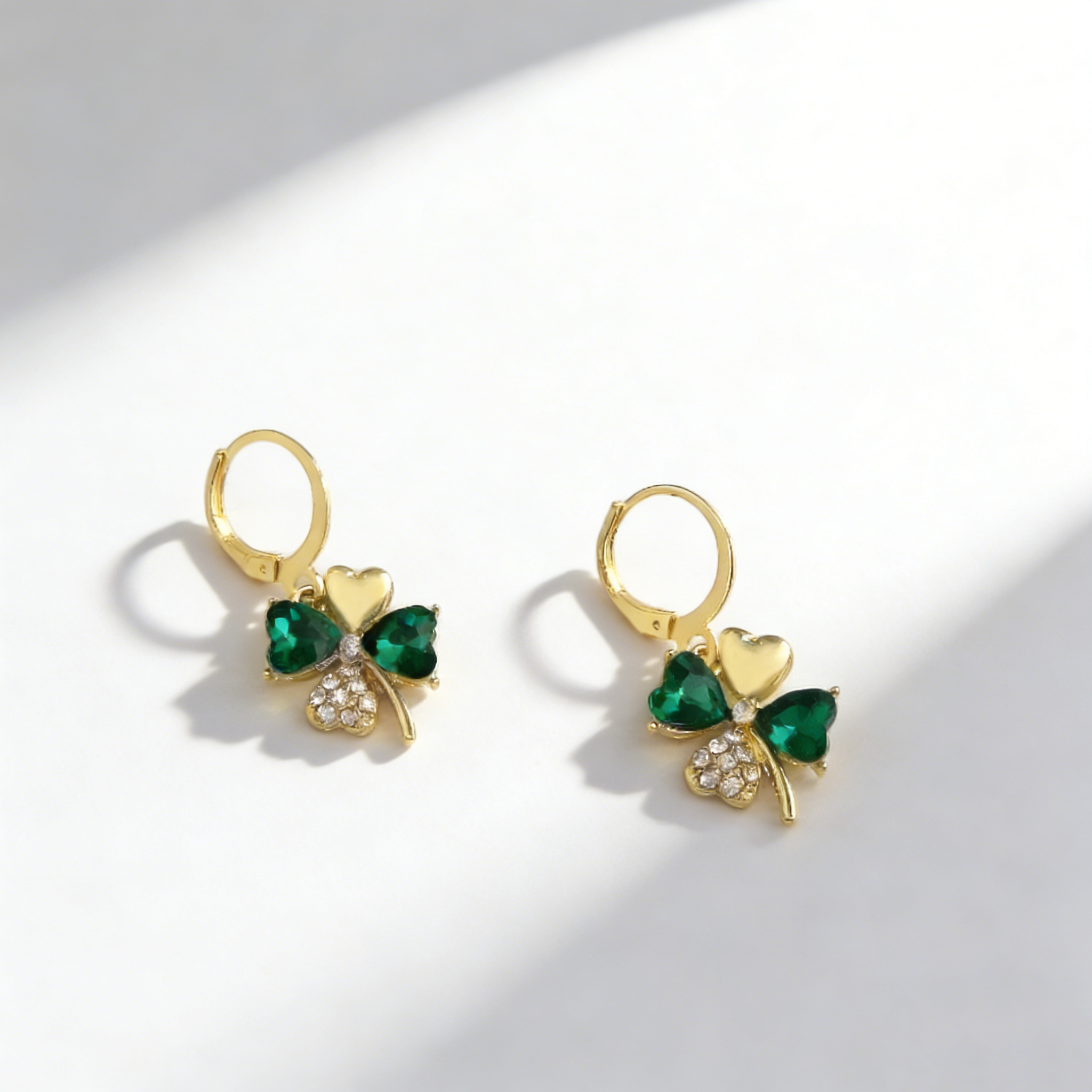 Elegant Heart-Shaped Four-Leaf Clover Earrings