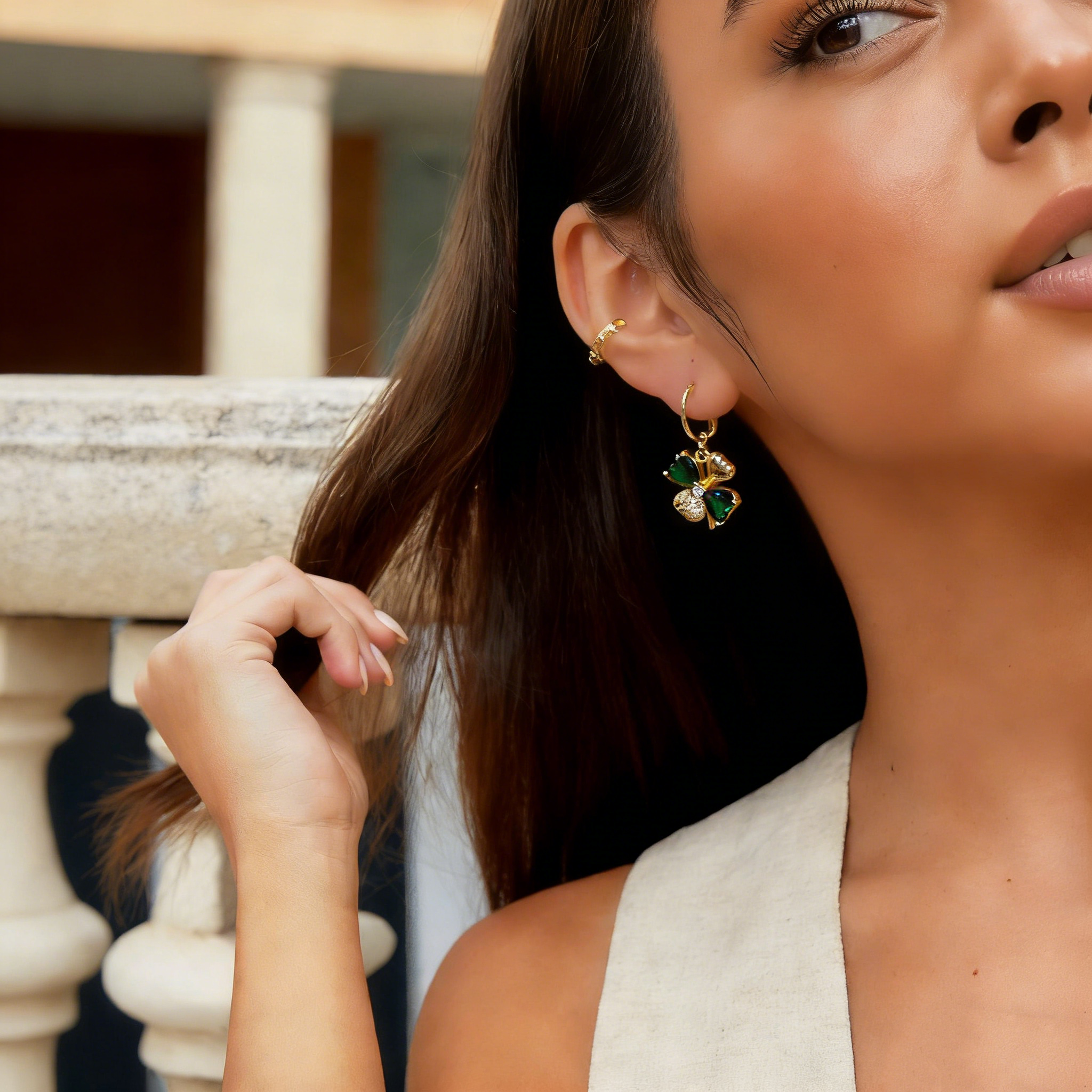 Elegant Heart-Shaped Four-Leaf Clover Earrings