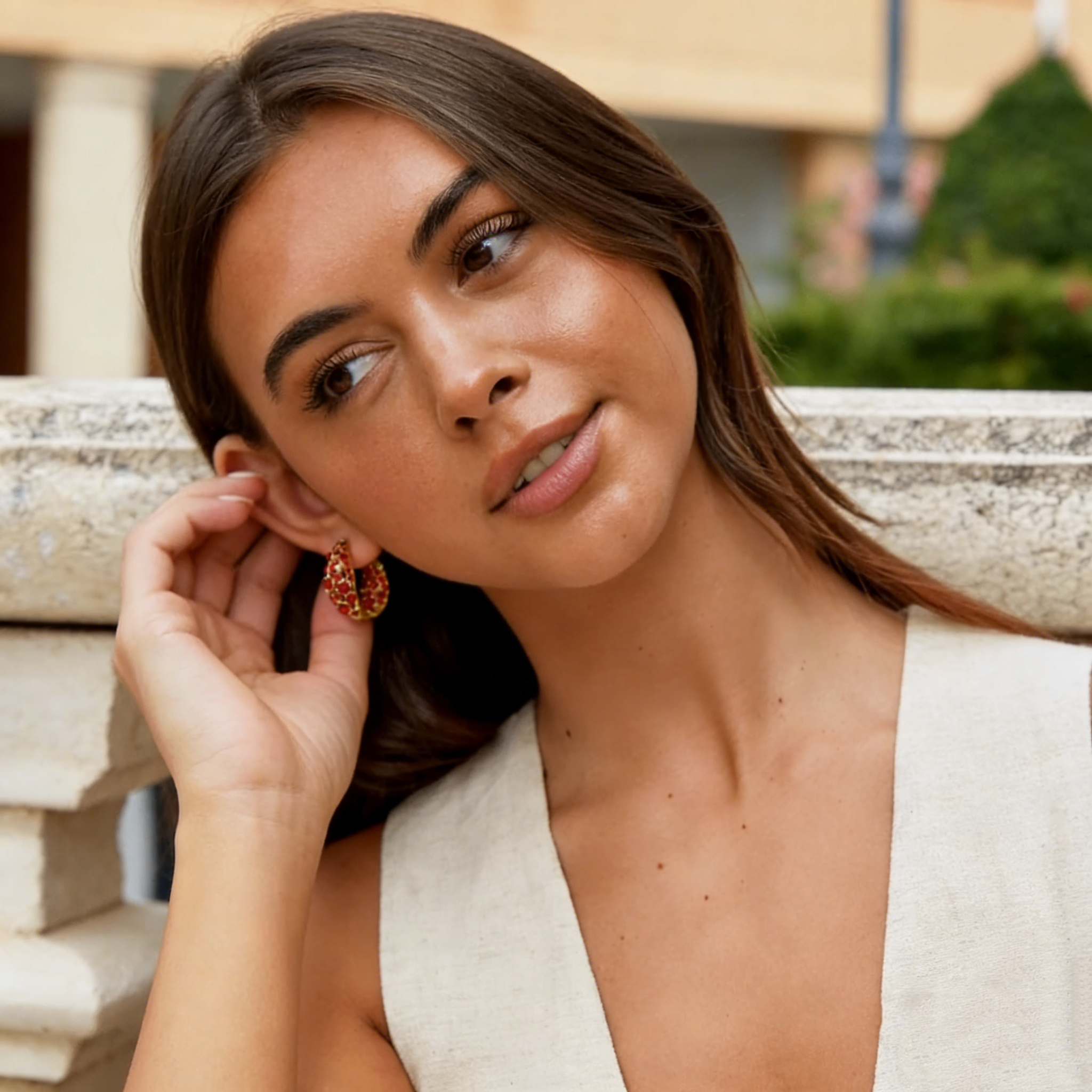 Natural Crystal Hoop Earrings