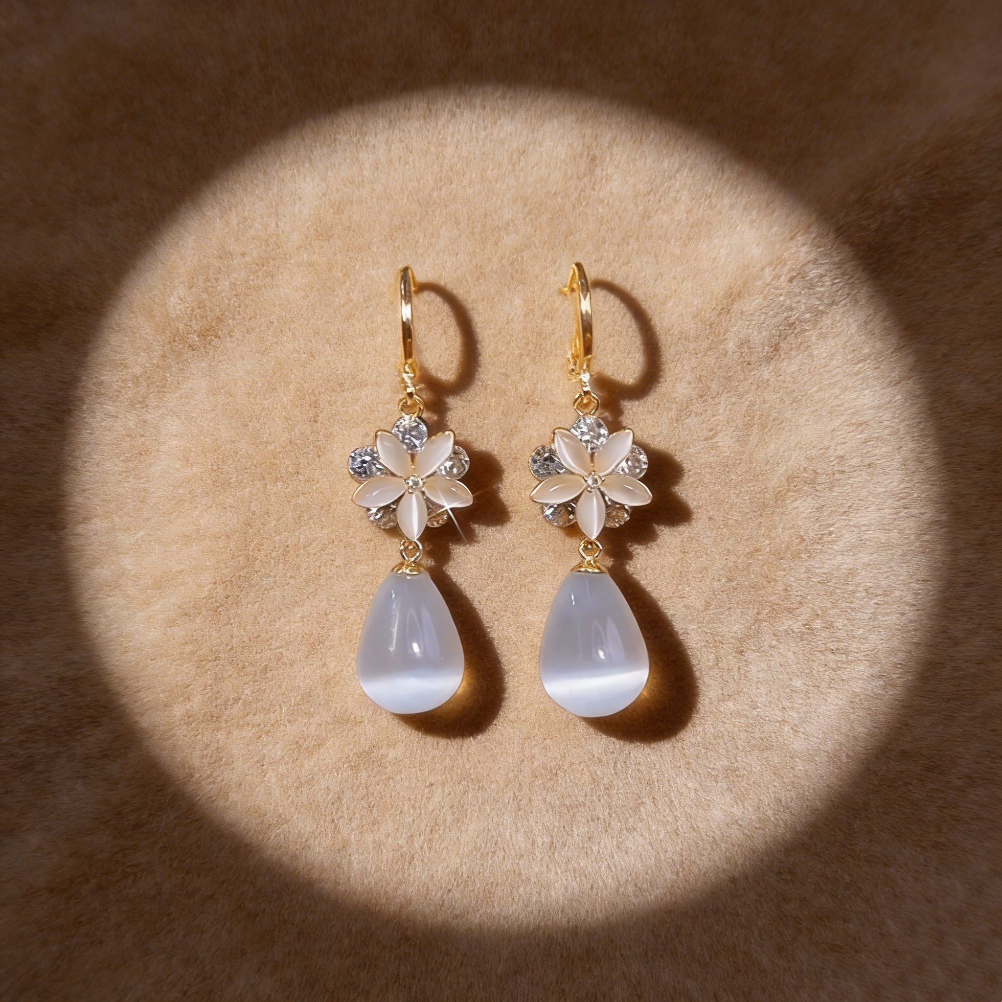 Natural Cat’s Eye Flower Drop Earrings