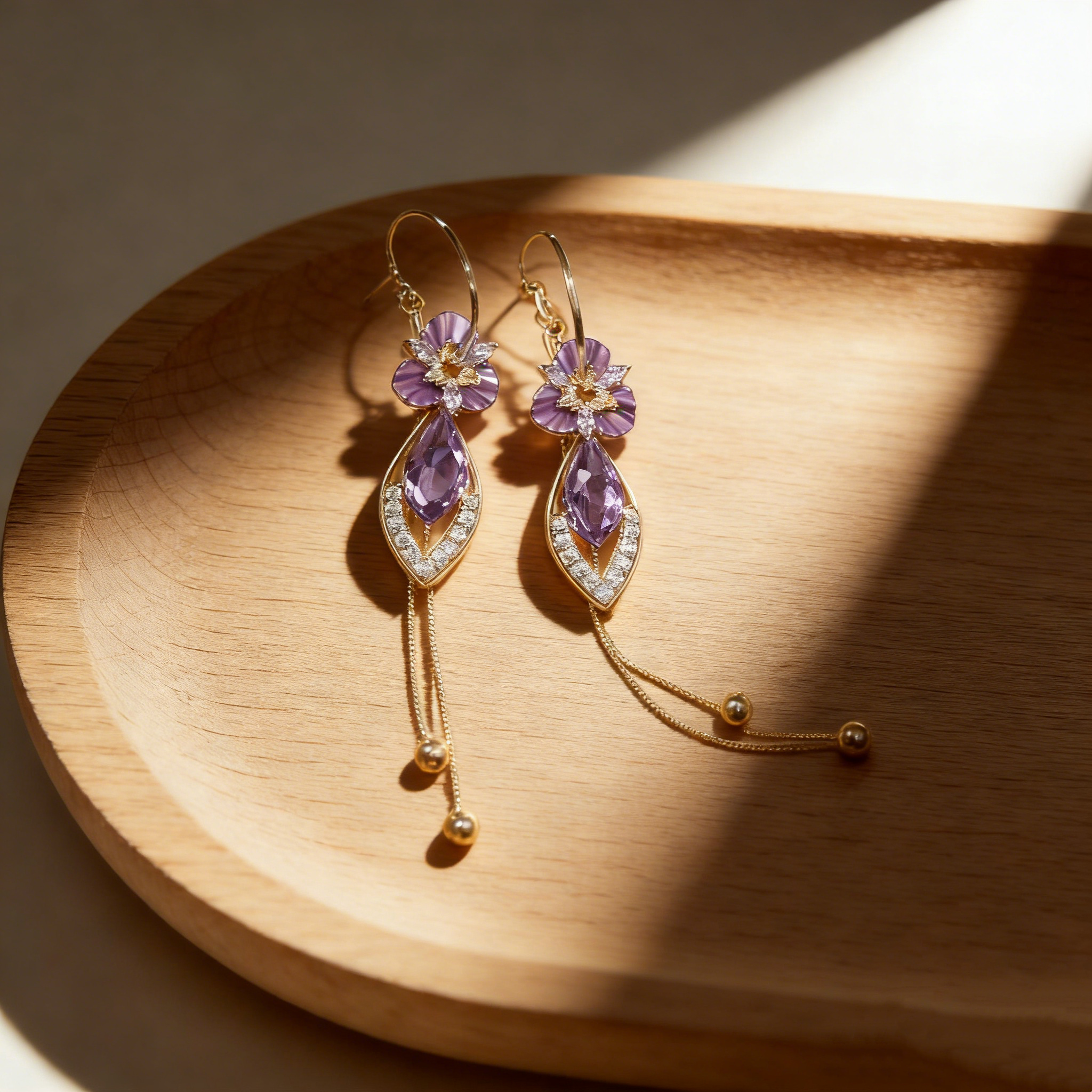 Natural Amethyst Tassel Earrings