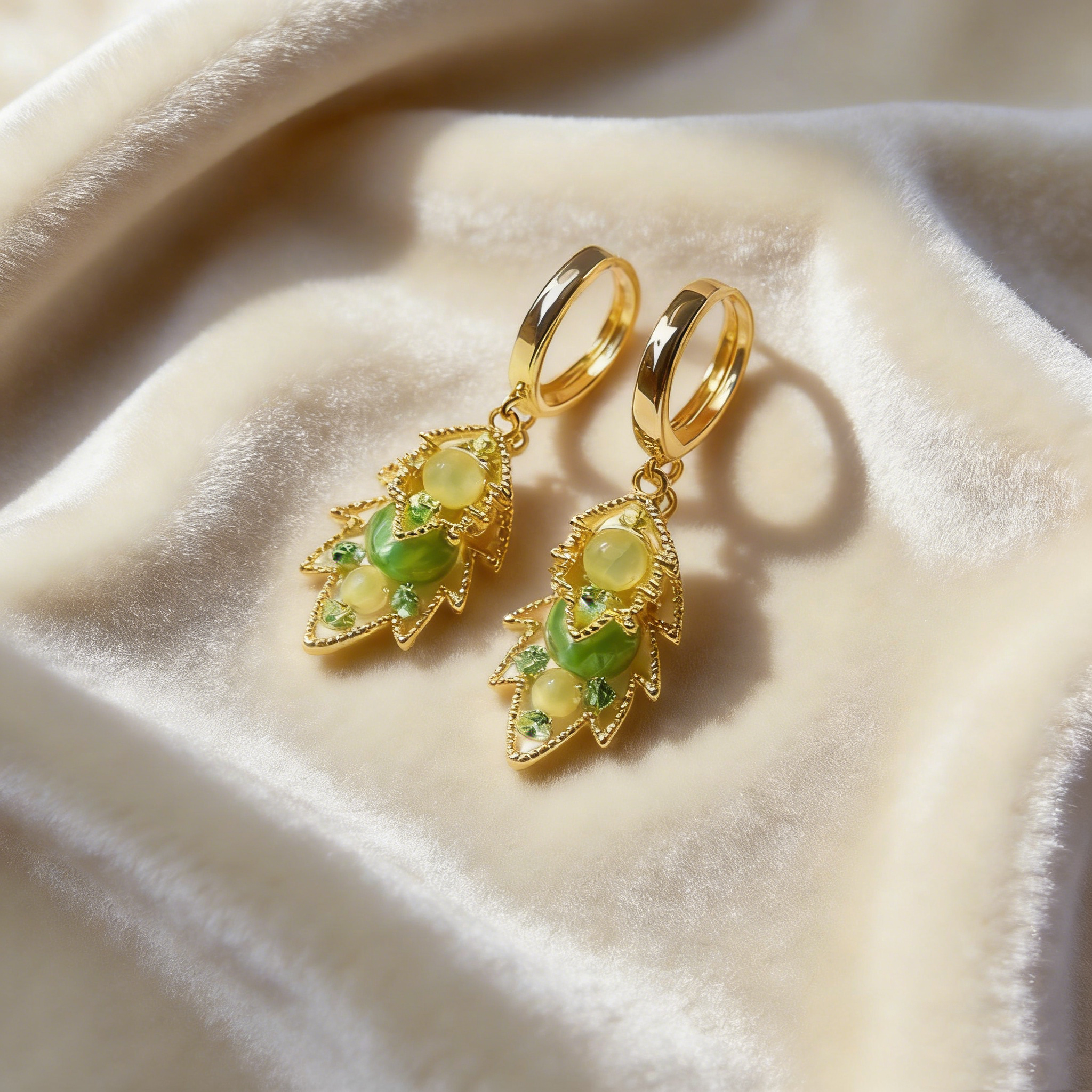 Double Layer Natural Green Crystal Earrings