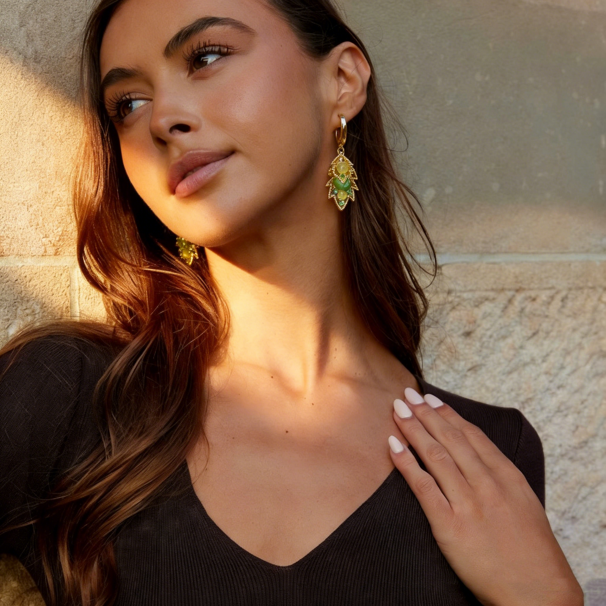 Double Layer Natural Green Crystal Earrings