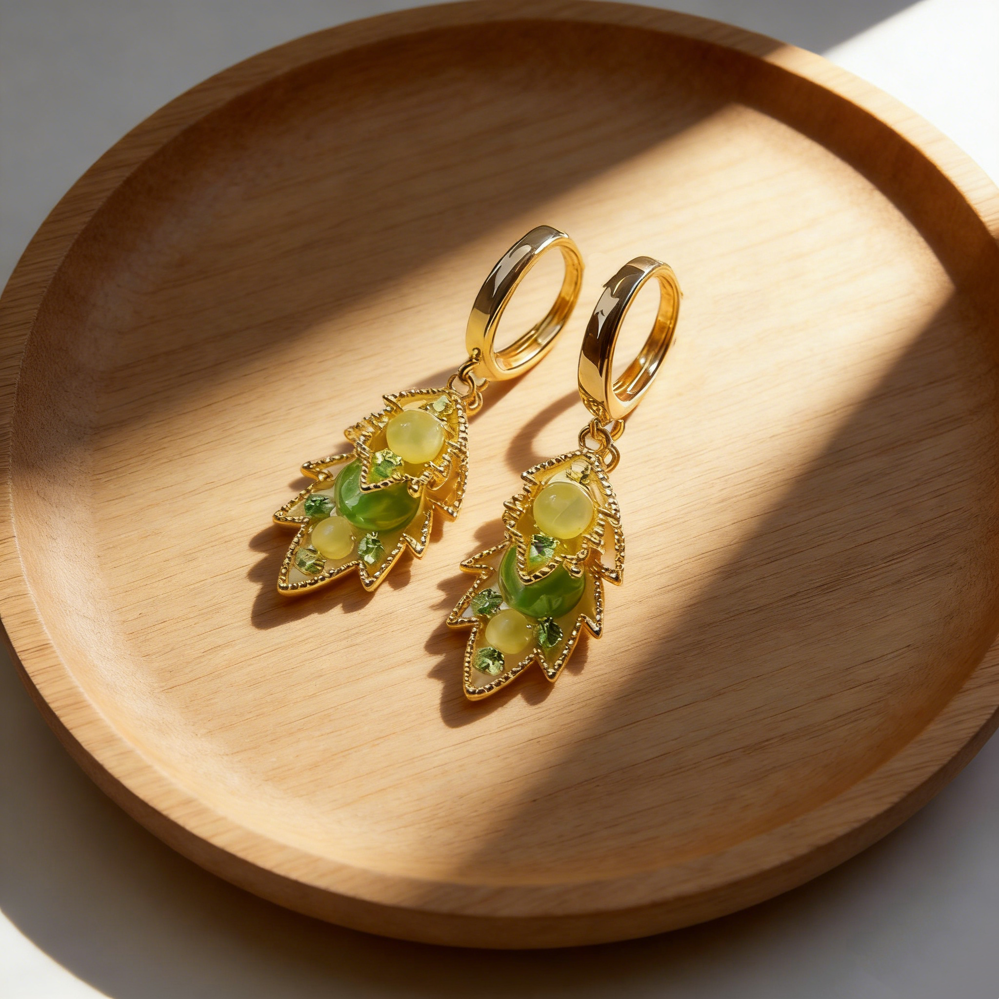 Double Layer Natural Green Crystal Earrings