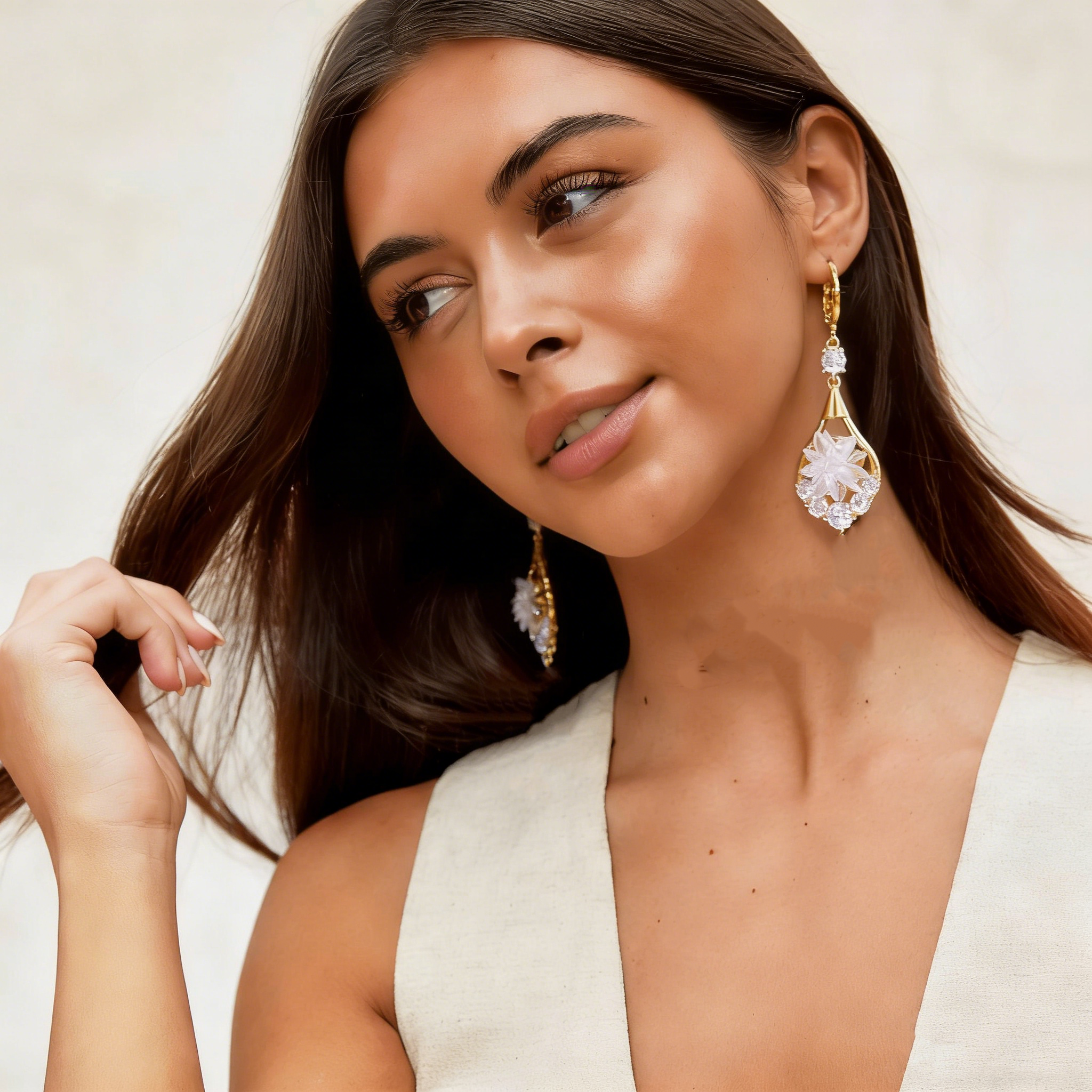 Frosted Flower Natural Crystal Earrings