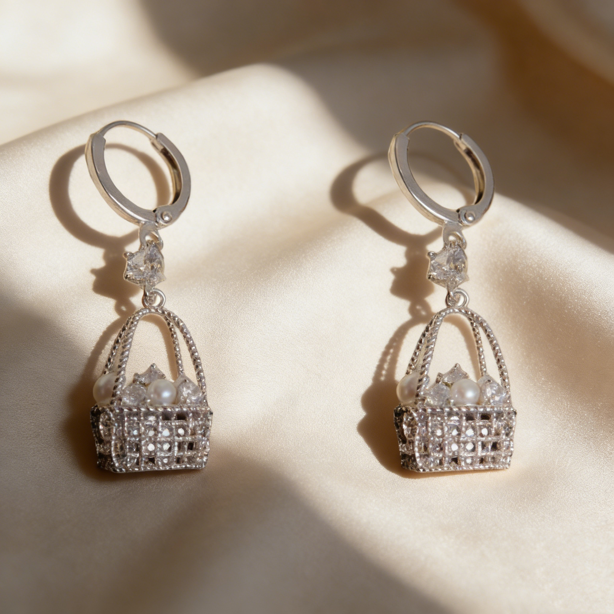 Pearl Basket Drop Earrings