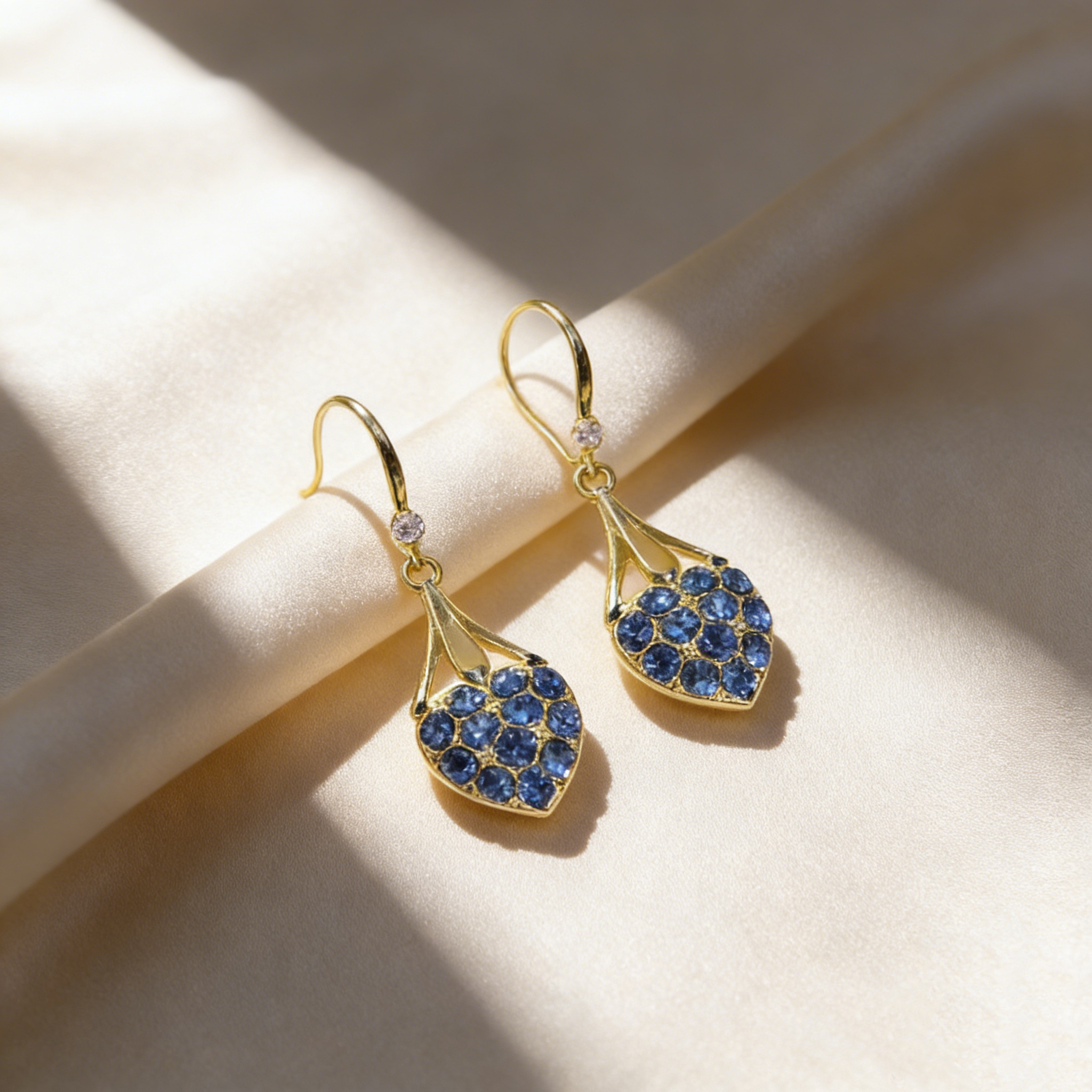 Natural Blue Crystal Heart Hook Earrings