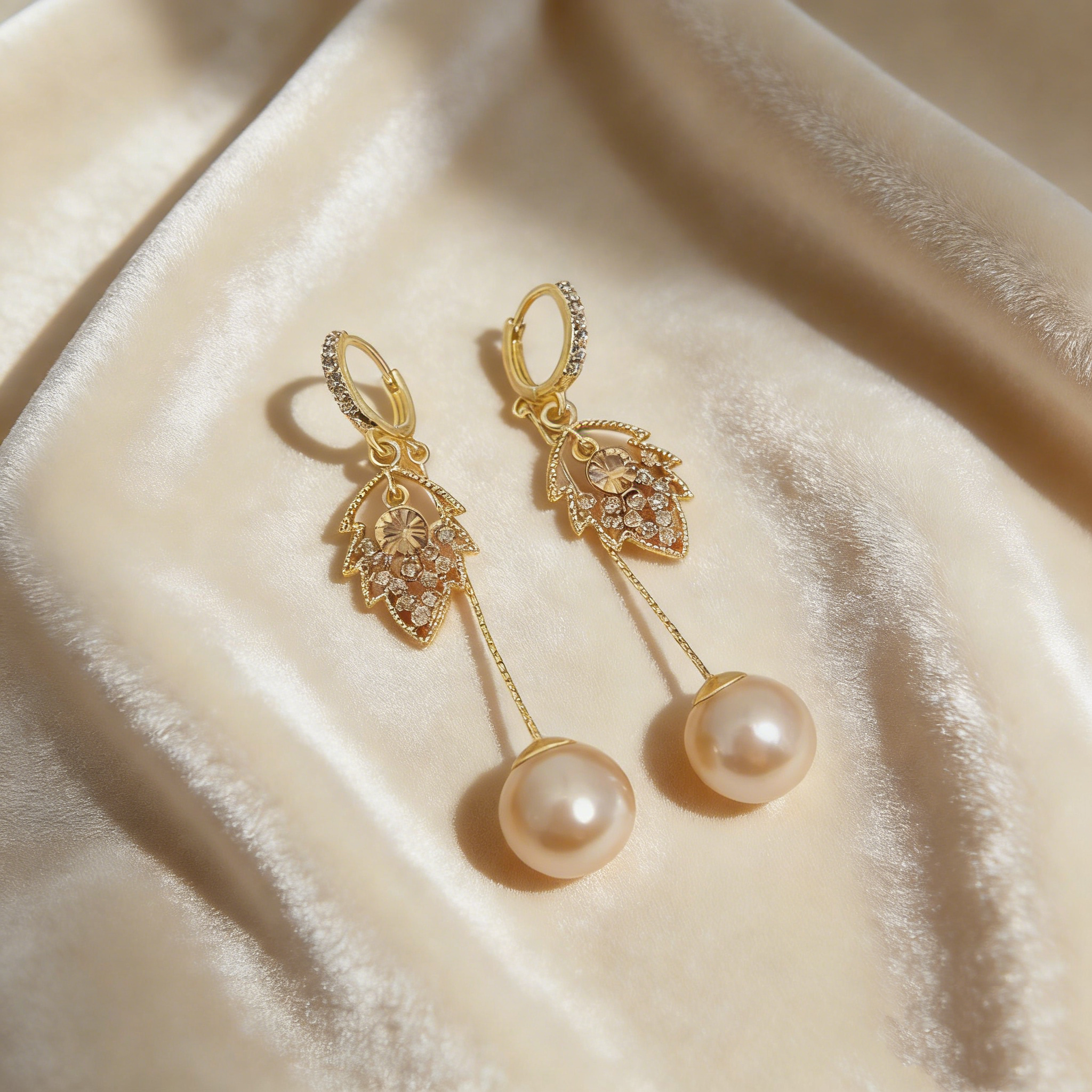 Leaf Tassel Pearl Earrings