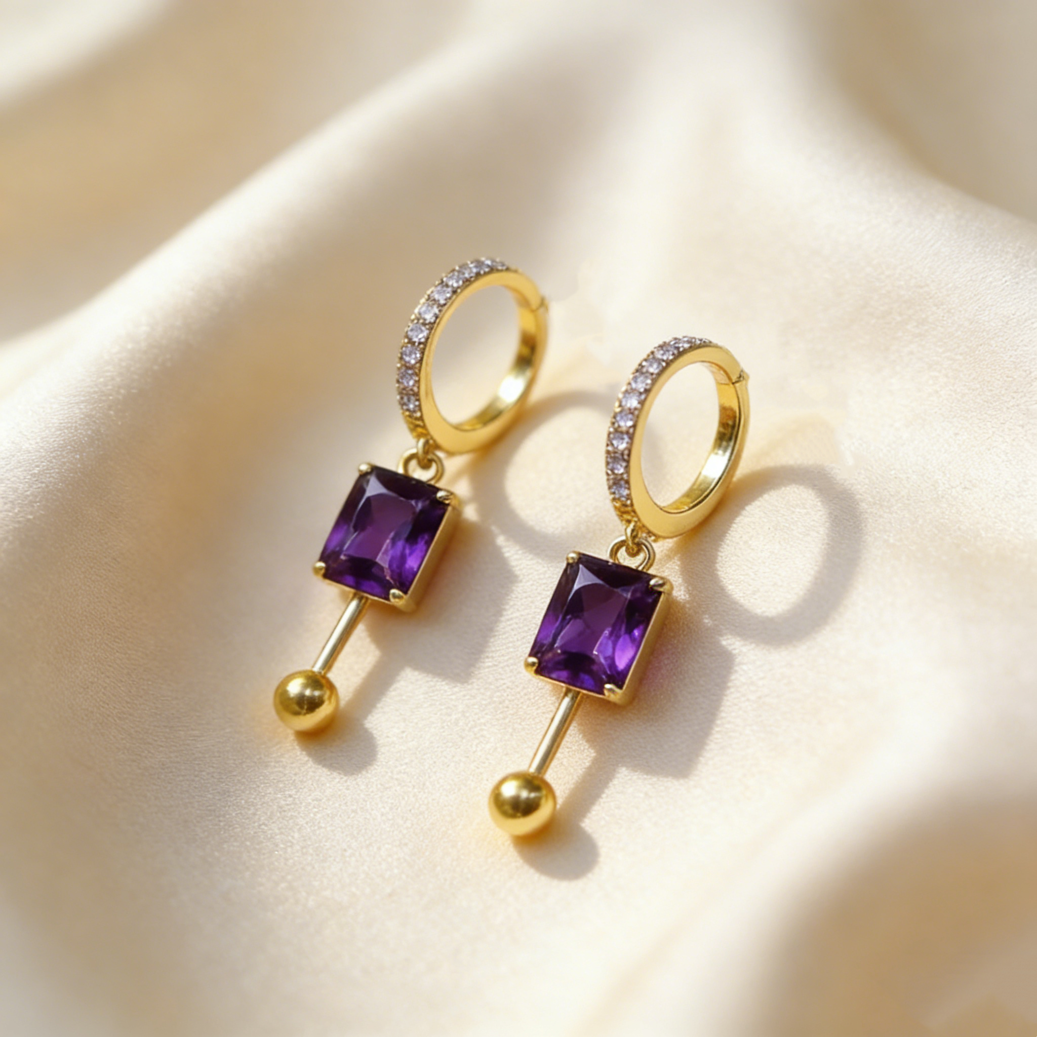 Natural Crystal Double-Layer Earrings