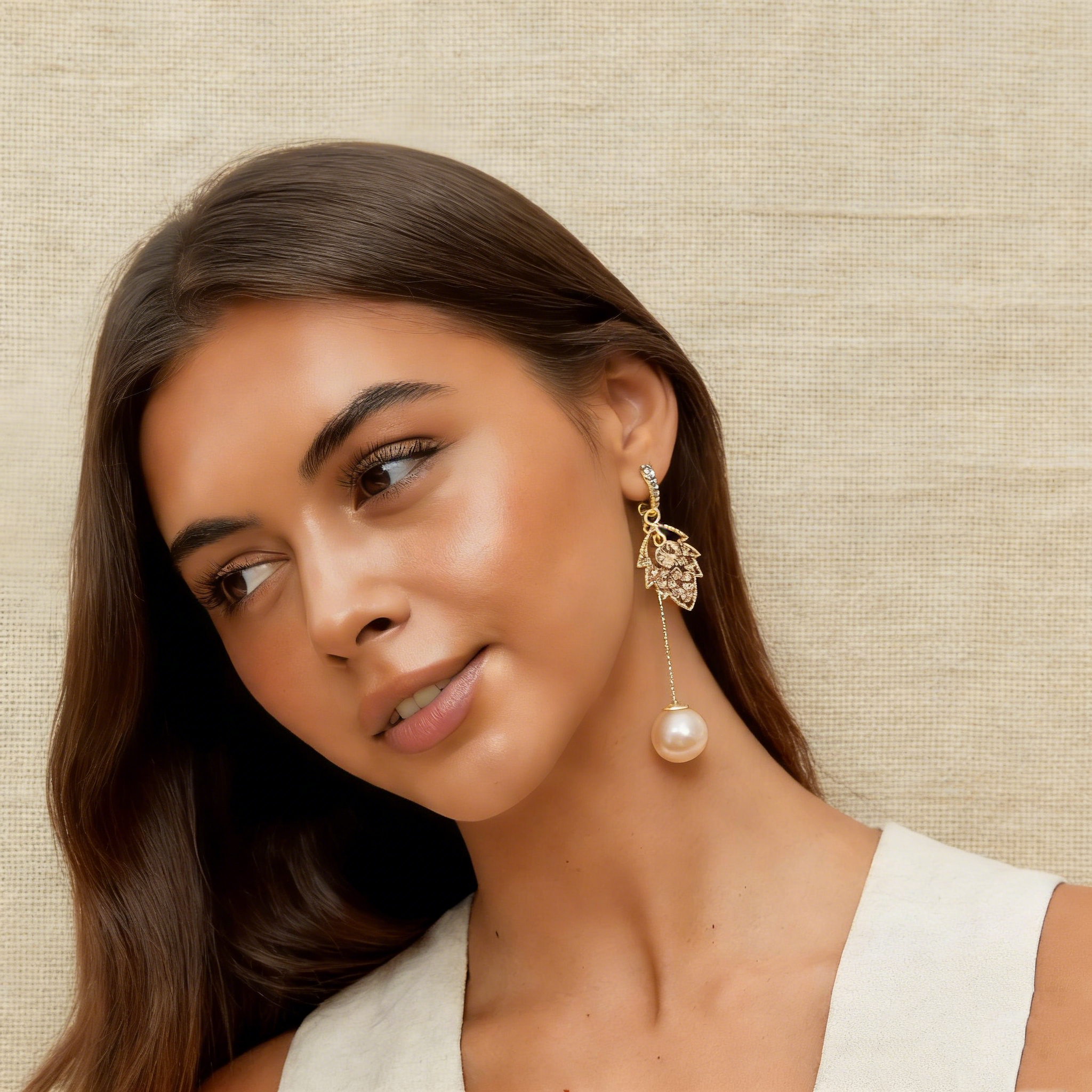 Leaf Tassel Pearl Earrings