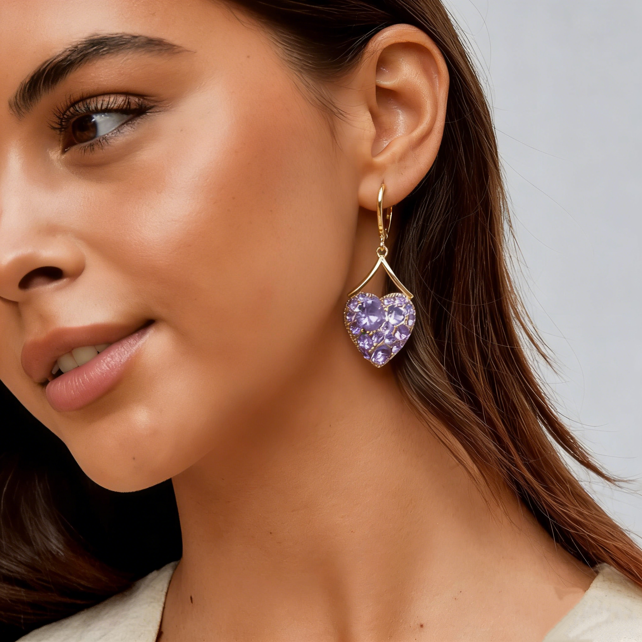 Amethyst Heart Earrings