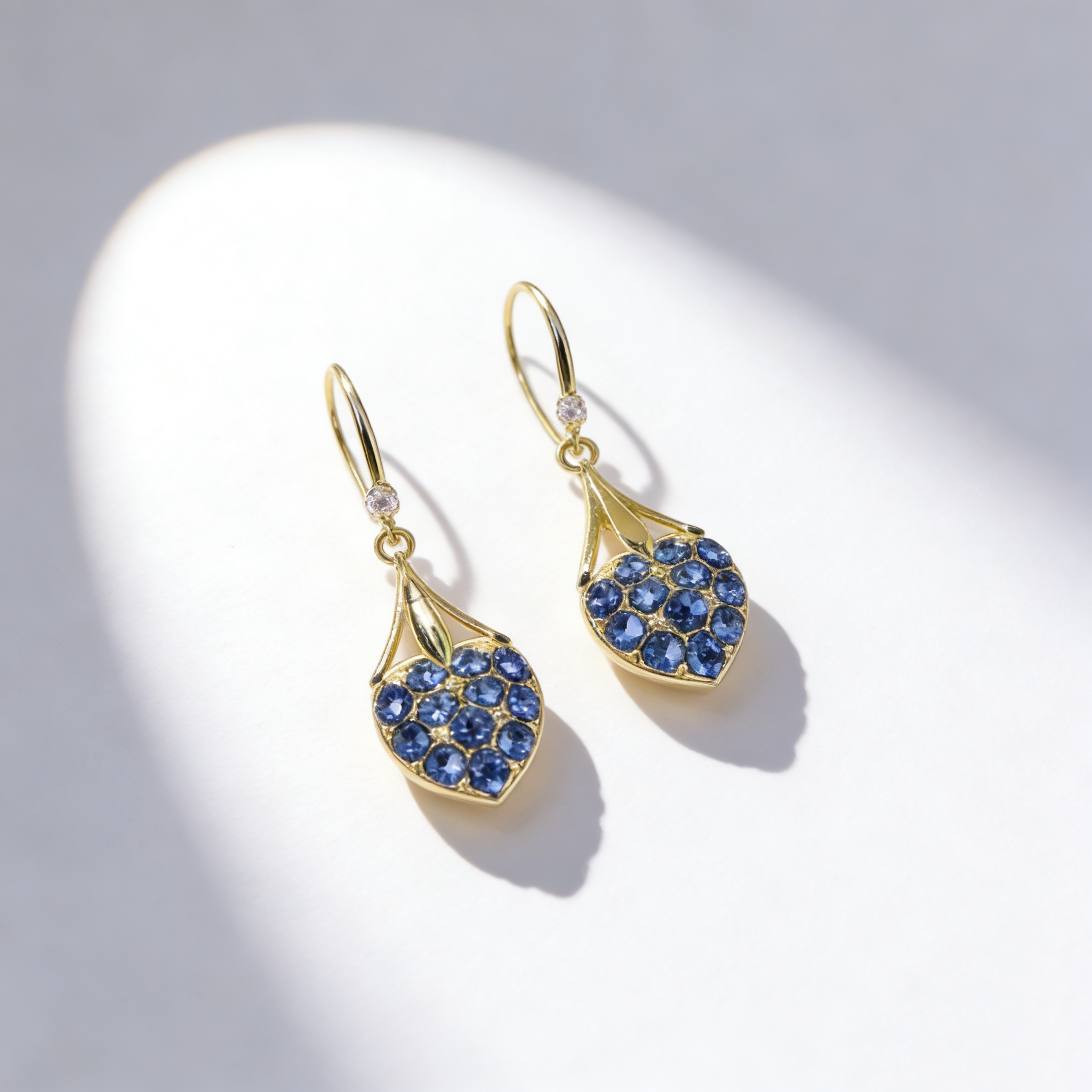 Natural Blue Crystal Heart Hook Earrings