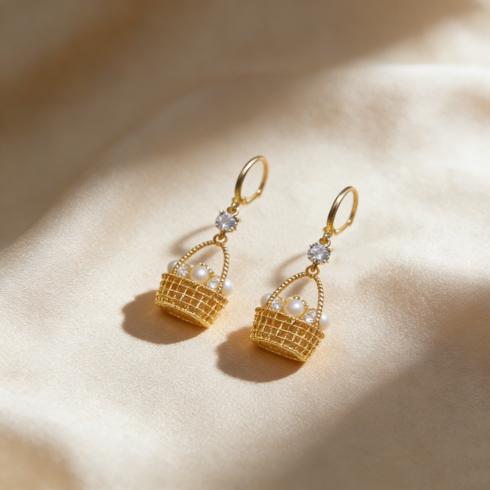Pearl Basket Drop Earrings