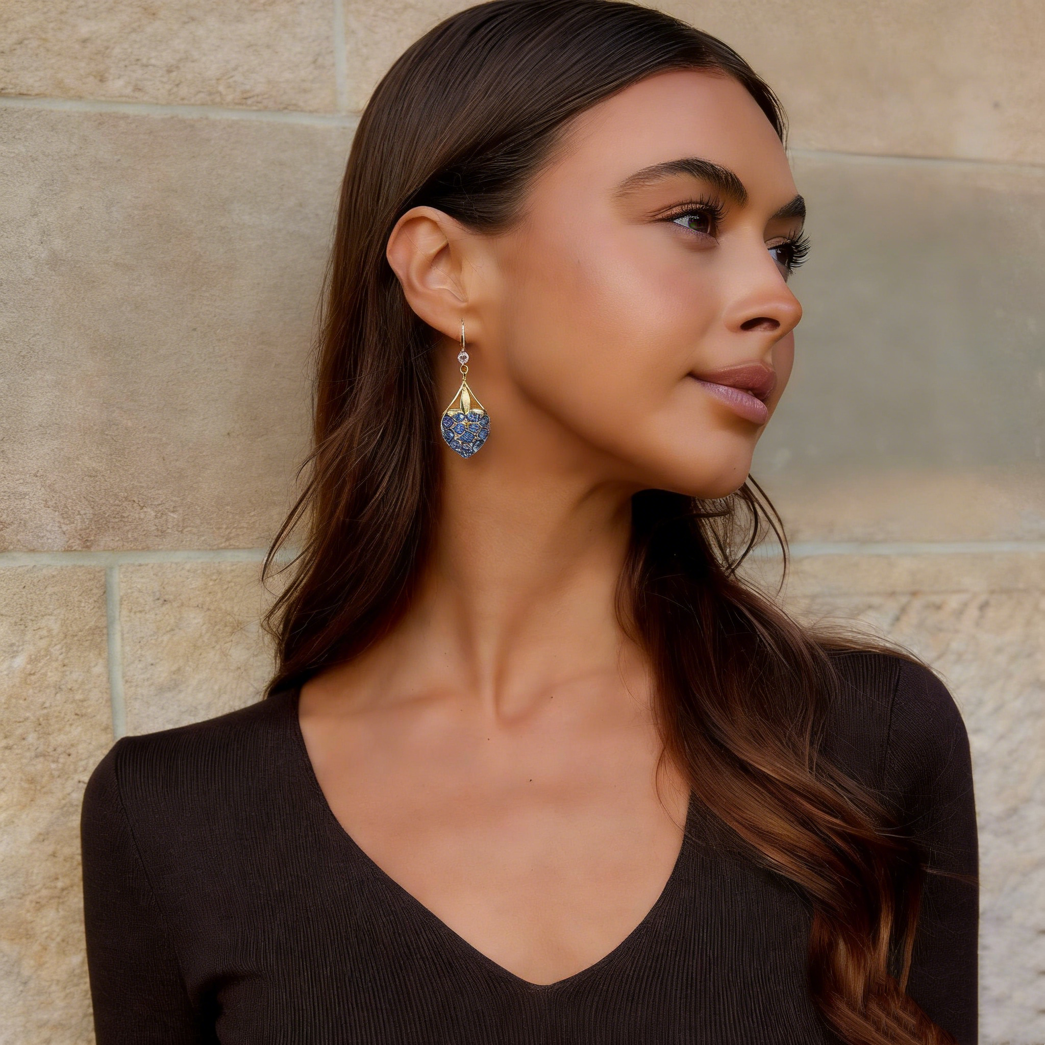 Natural Blue Crystal Heart Hook Earrings