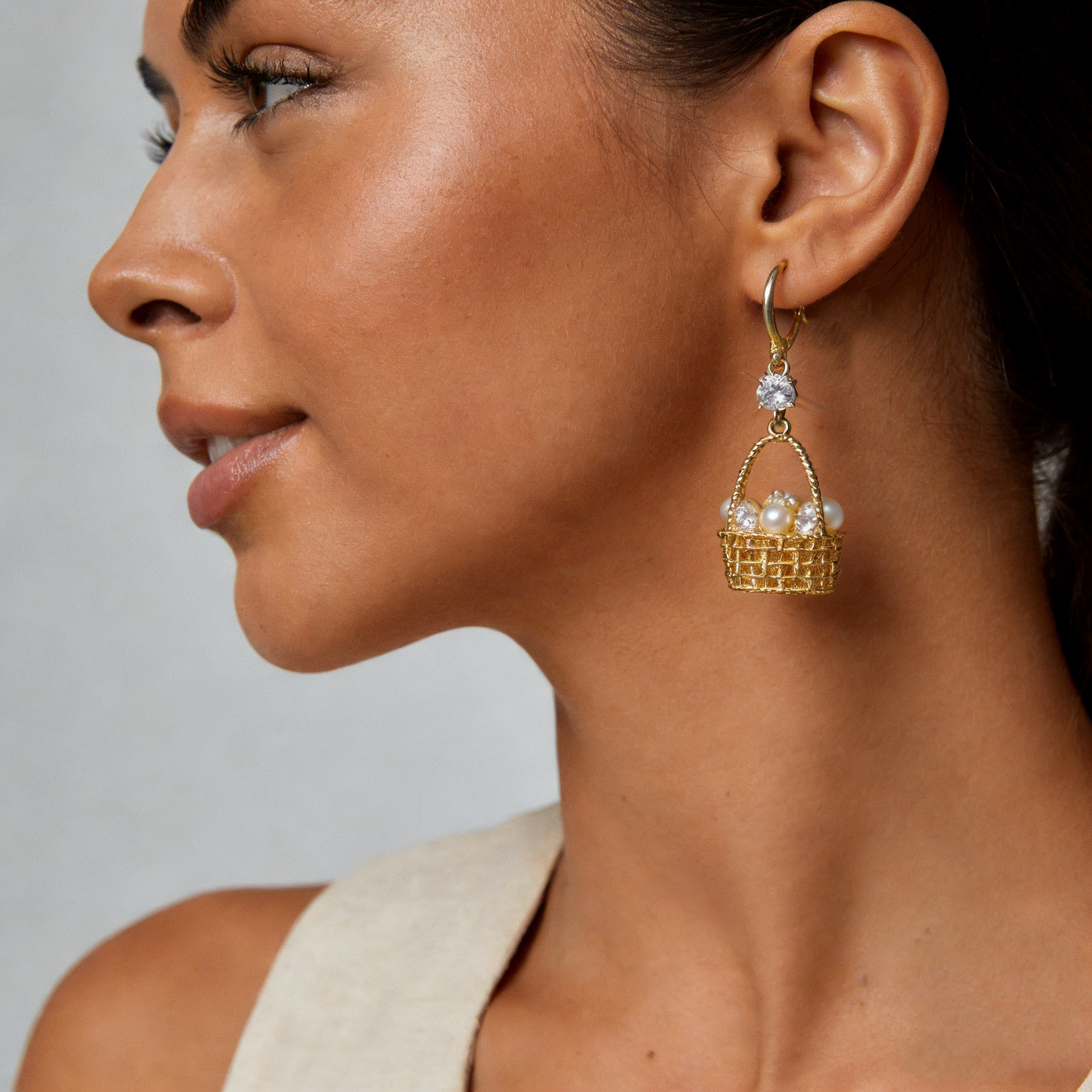 Pearl Basket Drop Earrings
