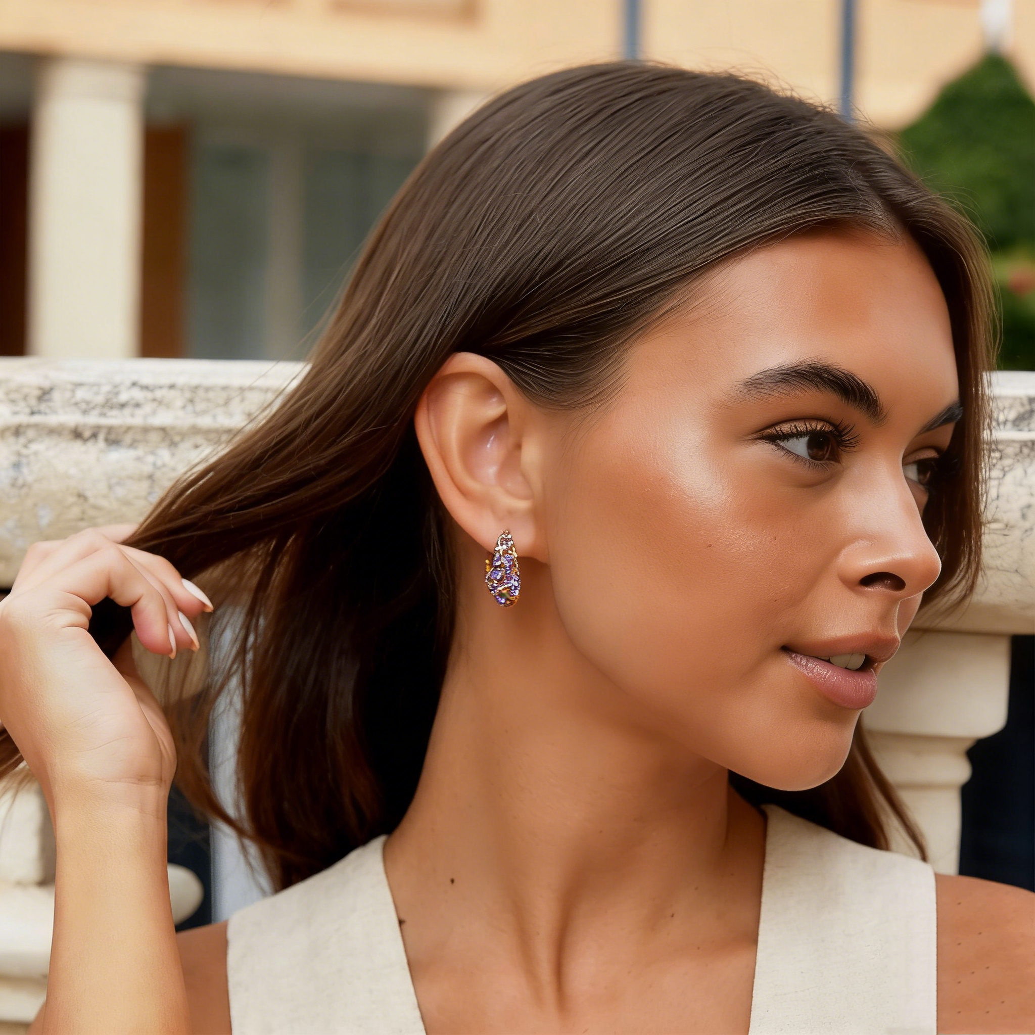 Natural Crystal Hoop Earrings