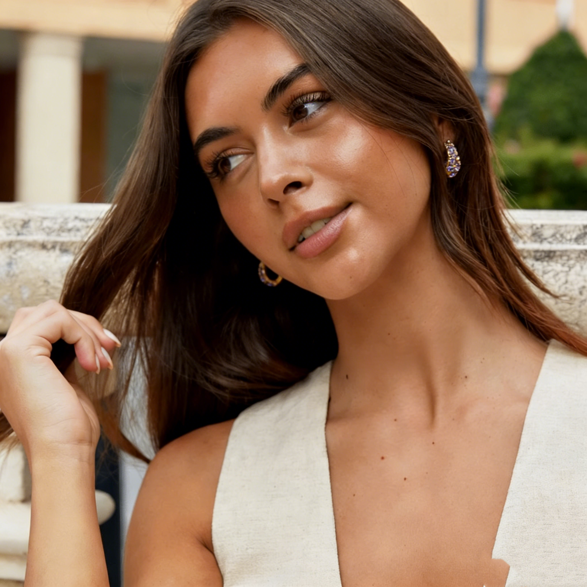 Natural Crystal Hoop Earrings