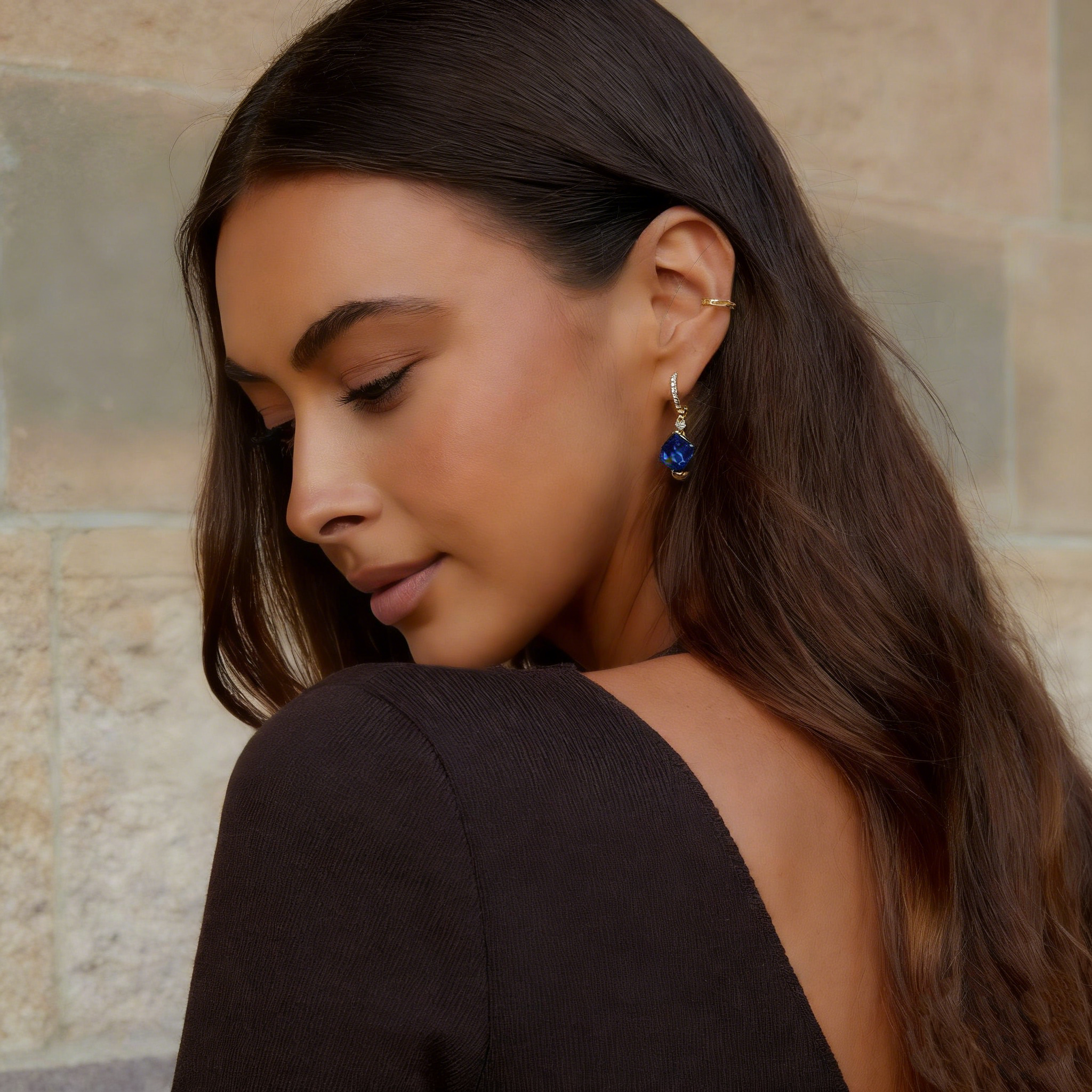 Natural Blue Crystal Tassel Earrings