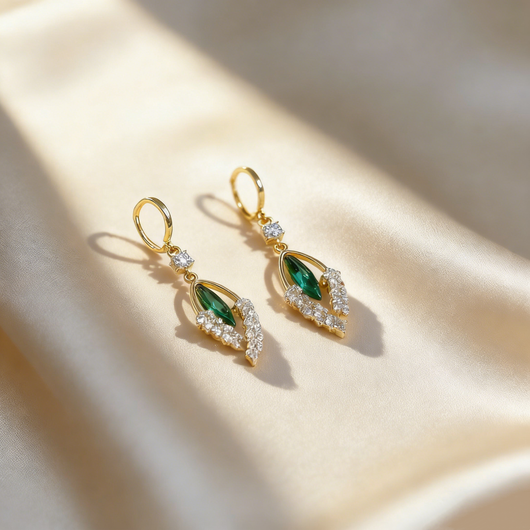 Elegant Green Crystal Leaf Earrings