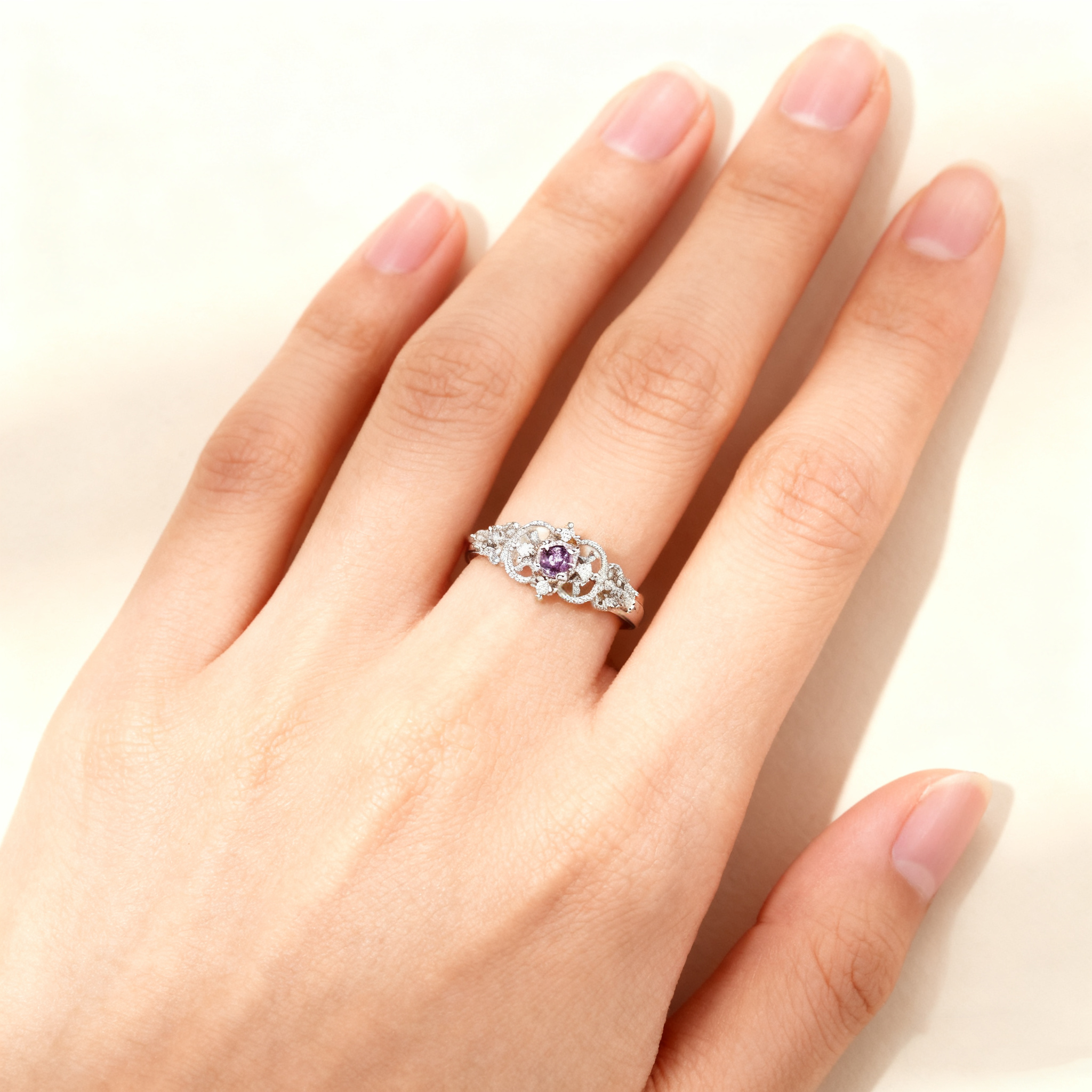 Hollowed Amethyst Pavé Ring