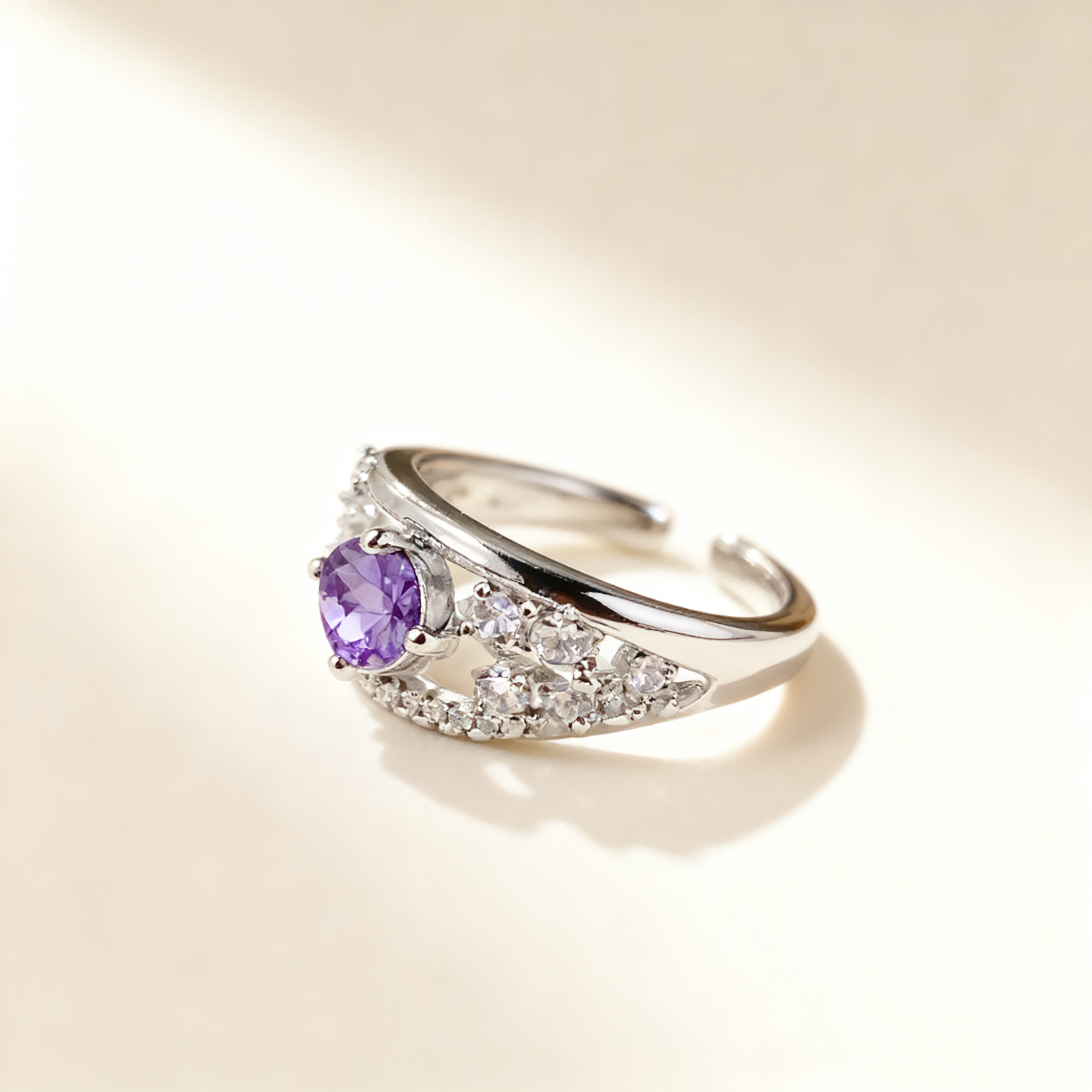 Amethyst Crystal & Diamond Ring