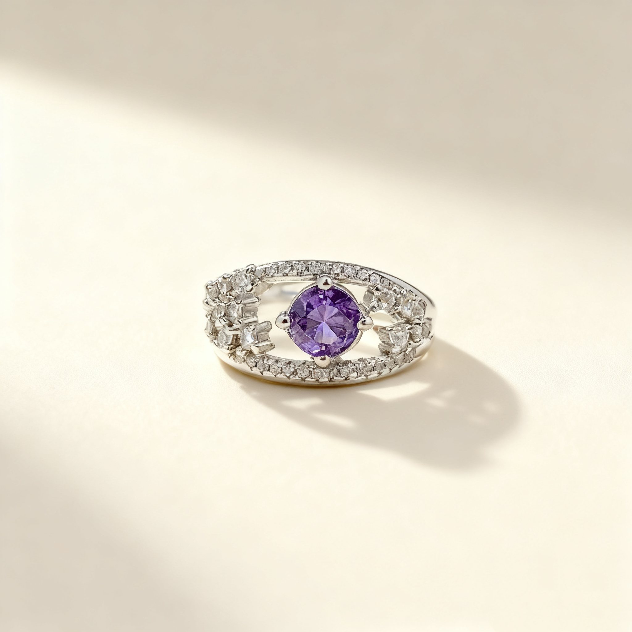 Amethyst Crystal & Diamond Ring