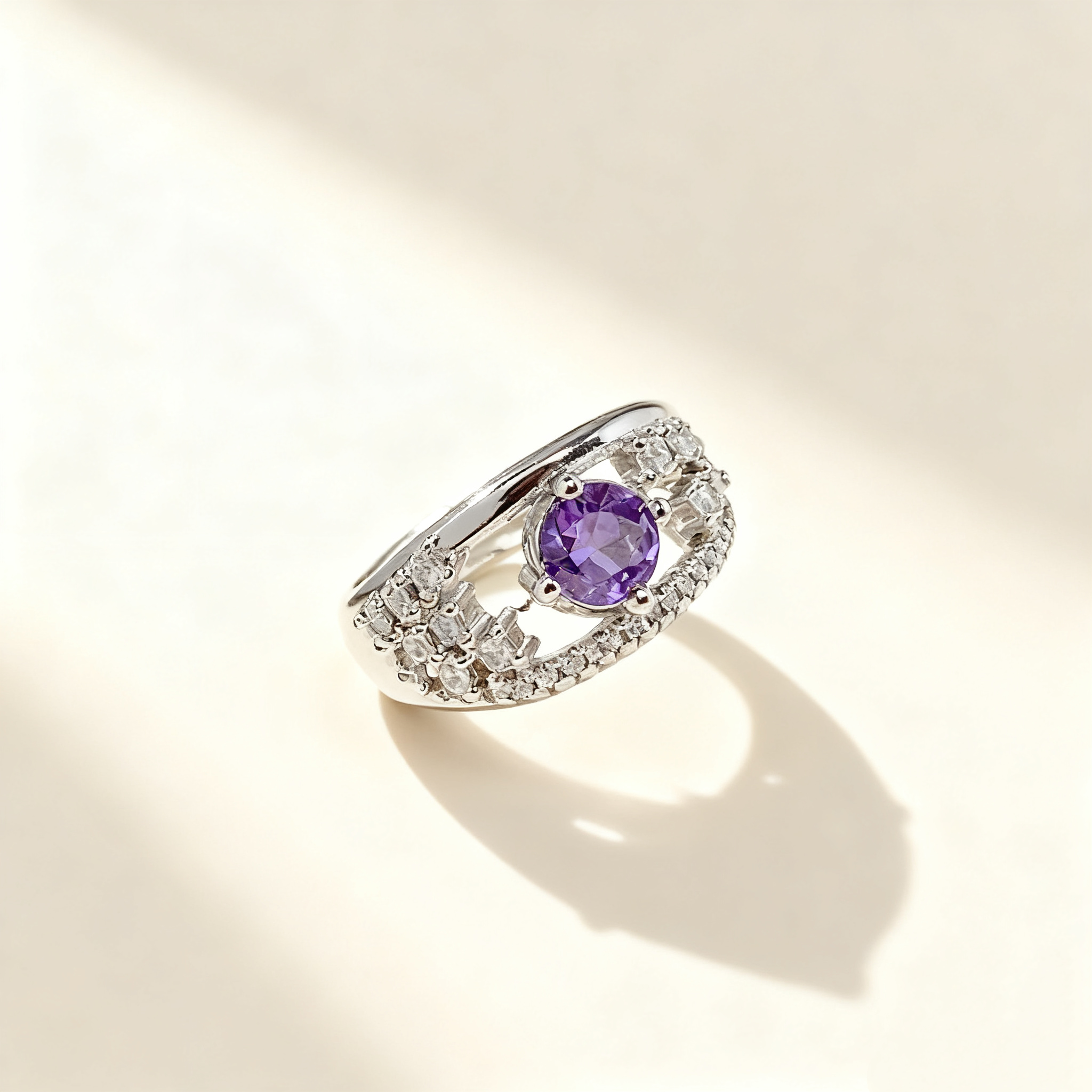 Amethyst Crystal & Diamond Ring