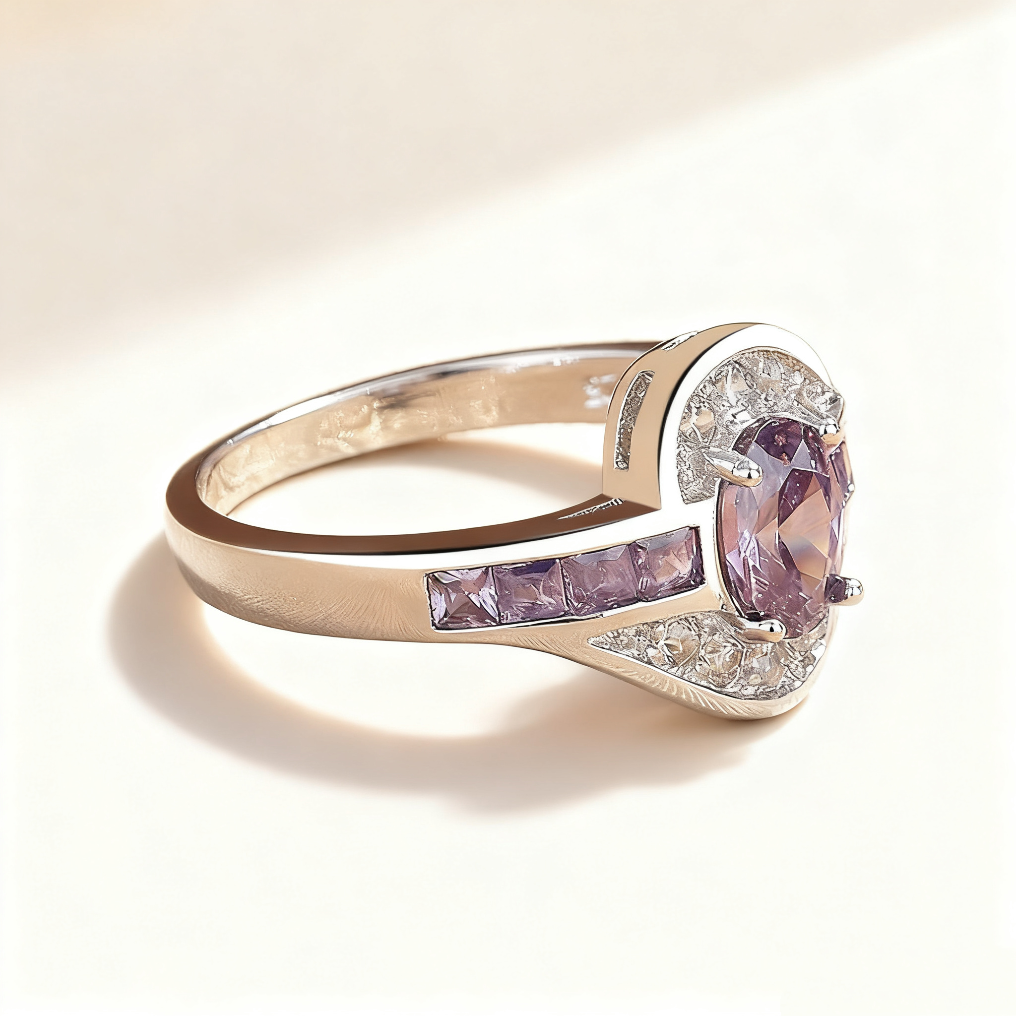 Amethyst Pavé Diamond Geometric Ring