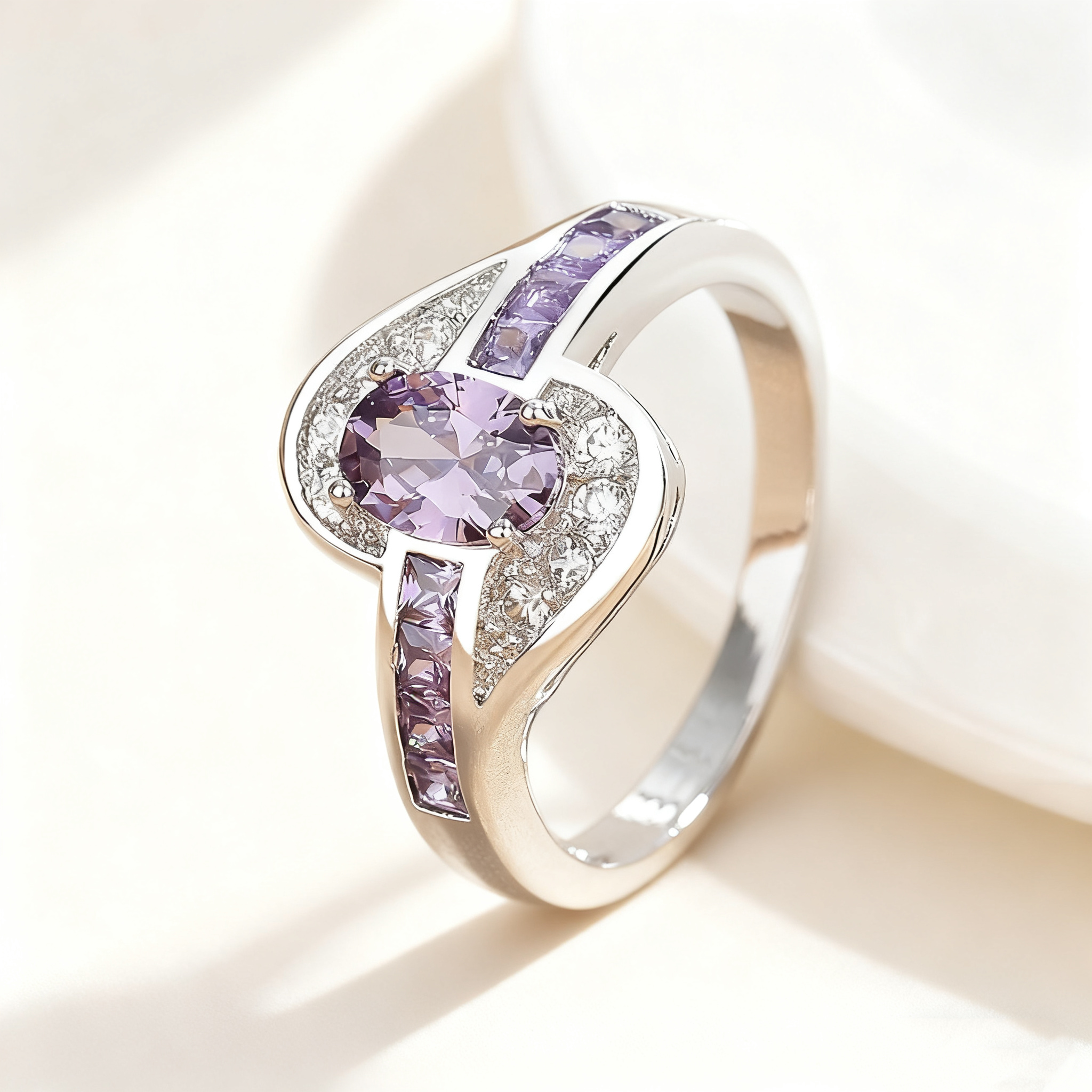 Amethyst Pavé Diamond Geometric Ring