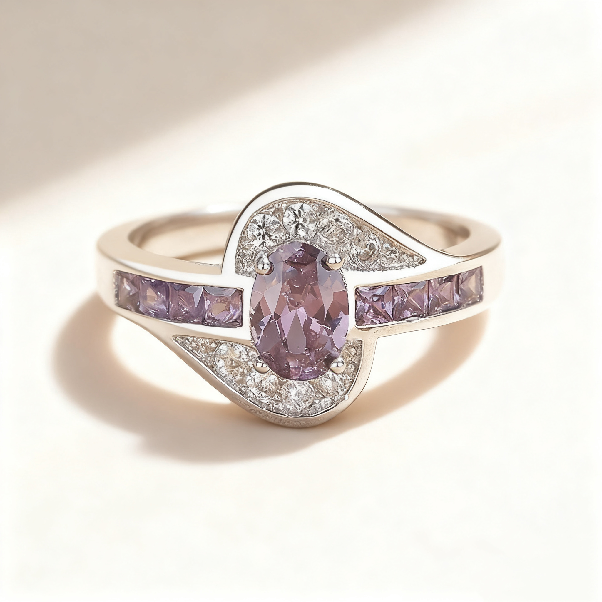 Amethyst Pavé Diamond Geometric Ring