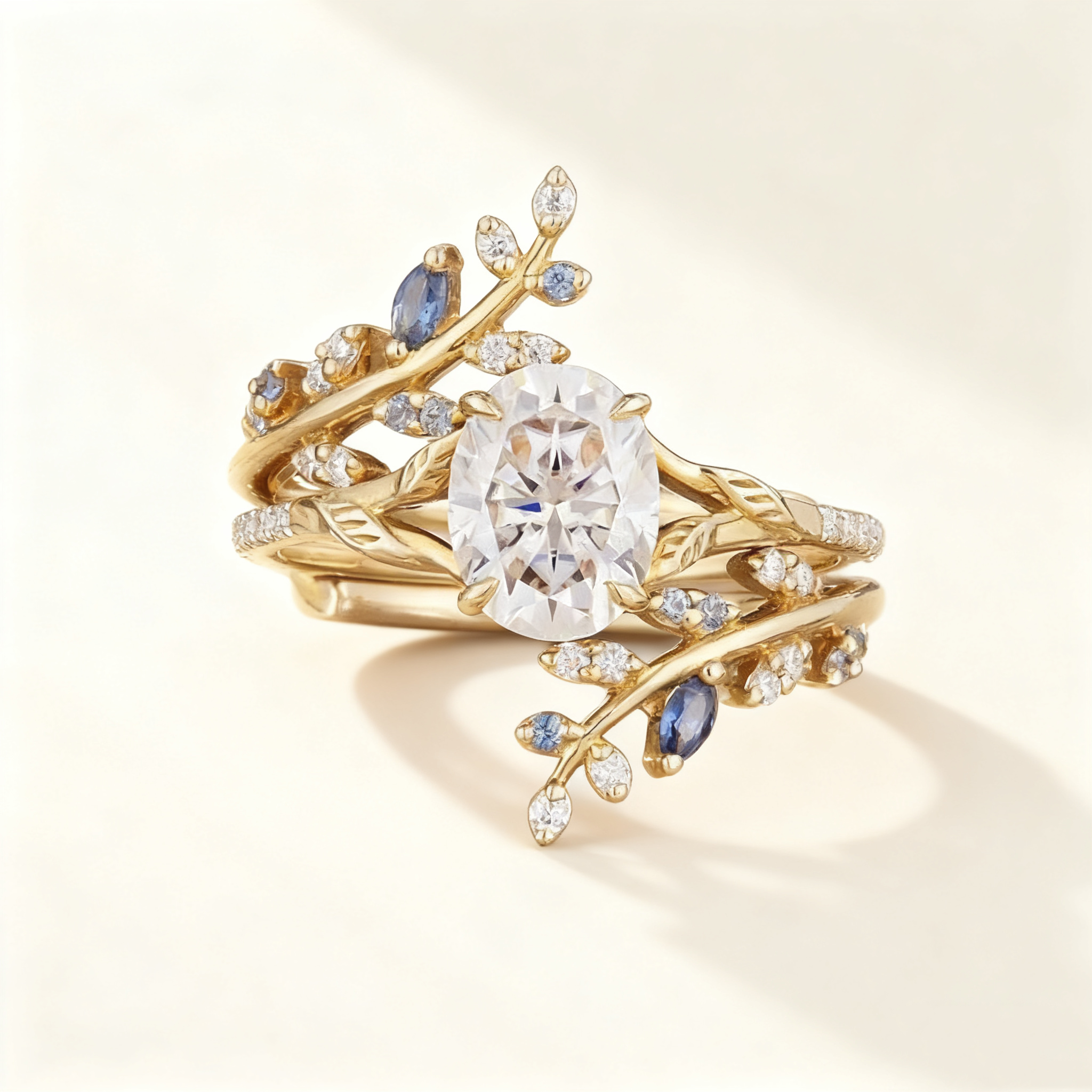 Natural Crystal Pavé Leaf Ring