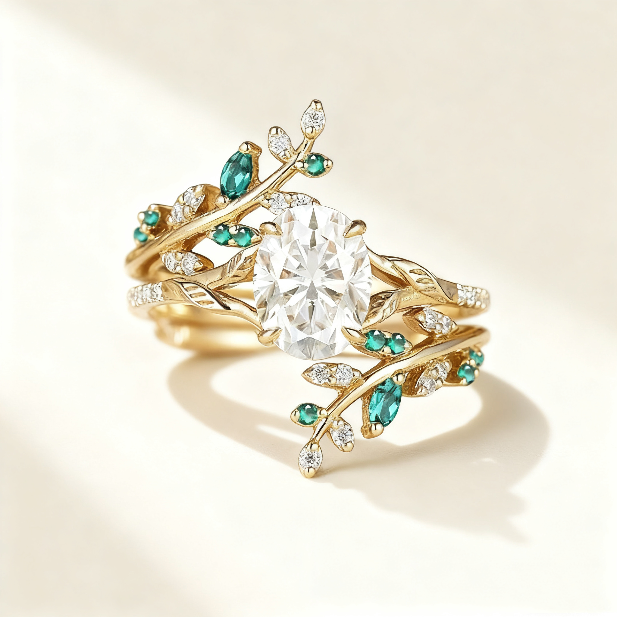 Natural Crystal Pavé Leaf Ring