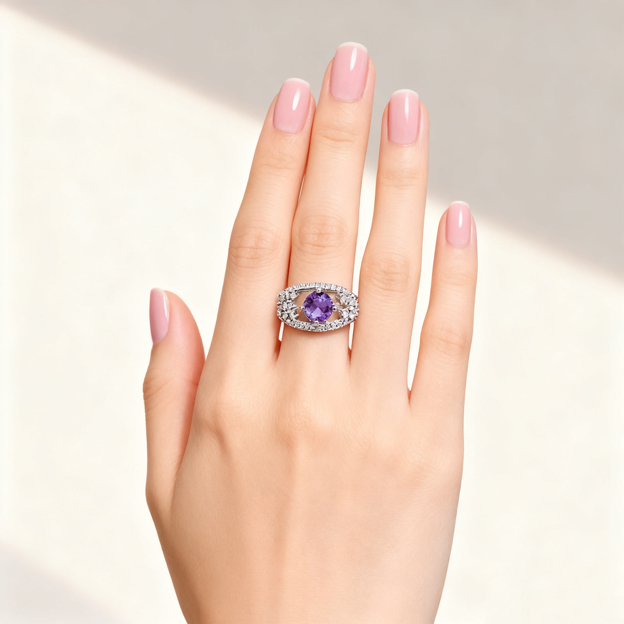 Amethyst Crystal & Diamond Ring