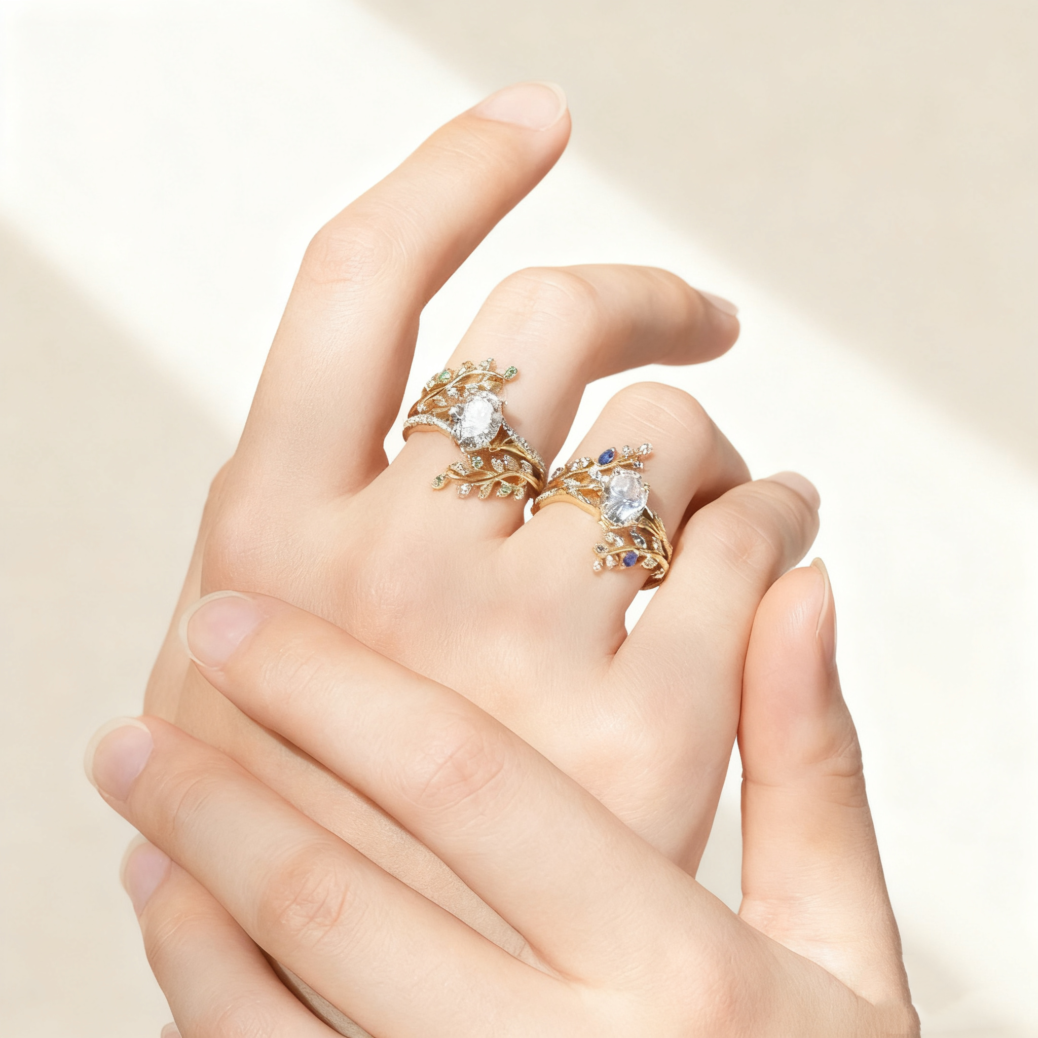 Natural Crystal Pavé Leaf Ring