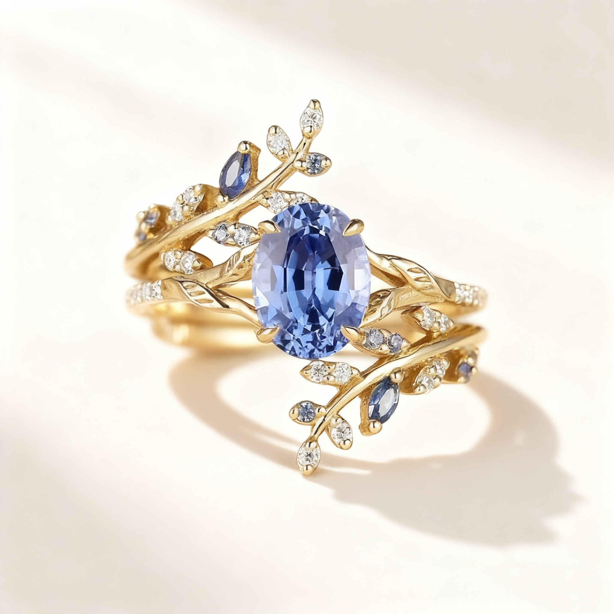 Natural Crystal Pavé Leaf Ring