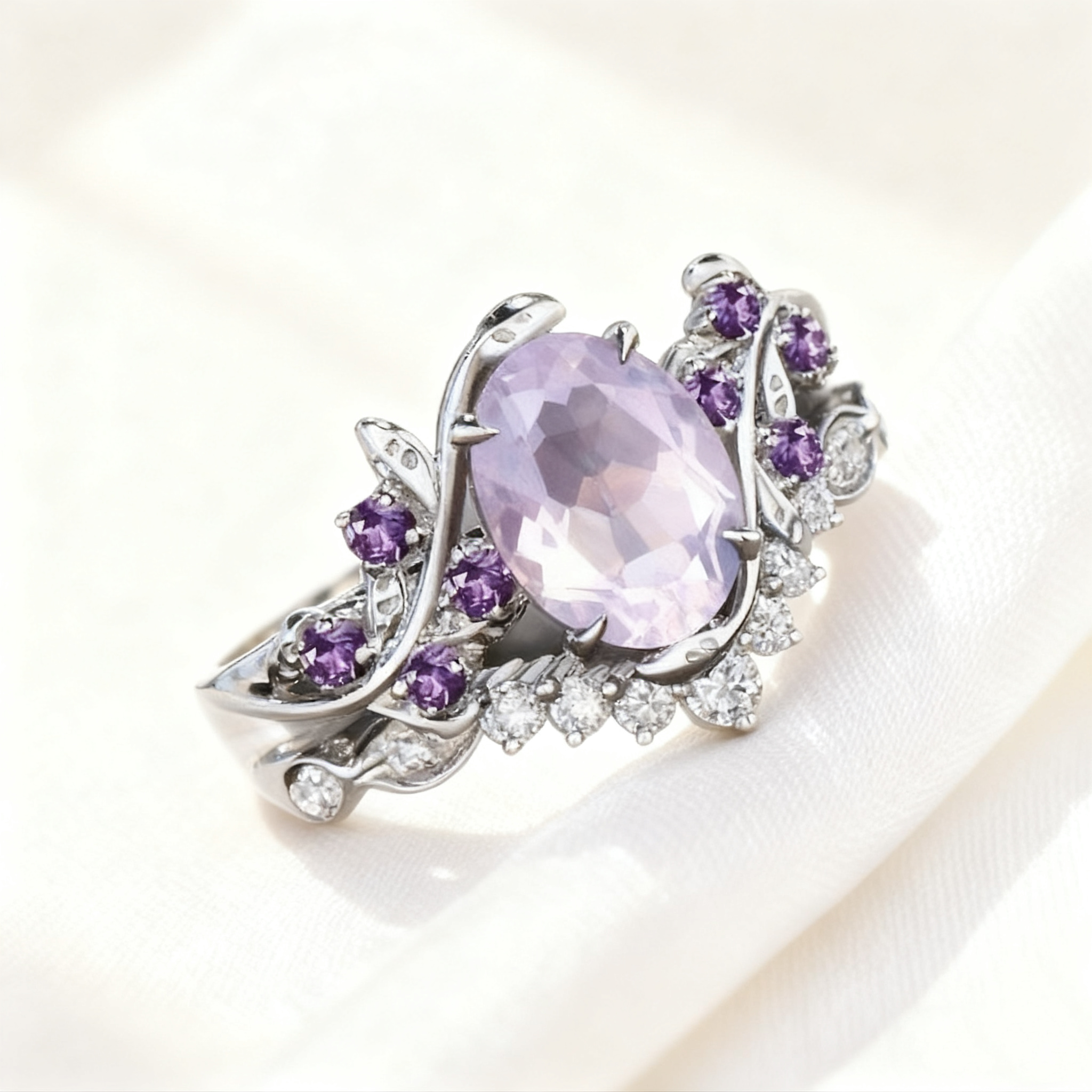 Amethyst Floral Pavé Ring Set